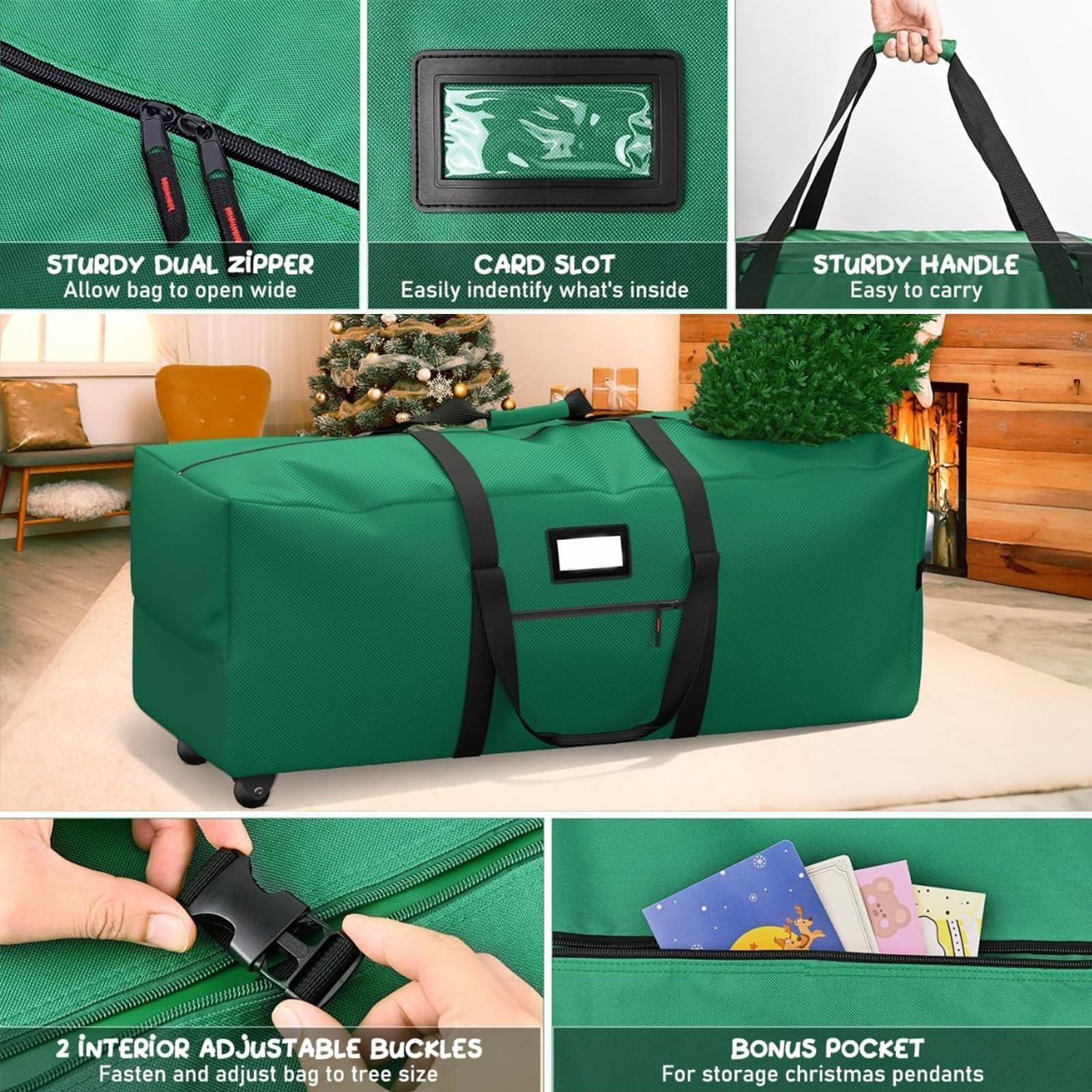 Odot Sac Rangement Sapin de Noel À roues Imperméable, Grand Bande Sac de Rangement de Sapin de Noël Artificiel, pour vêtements, Édredon, Tissu Oxford, avec Poignées (Rouge,152x40x71cm)