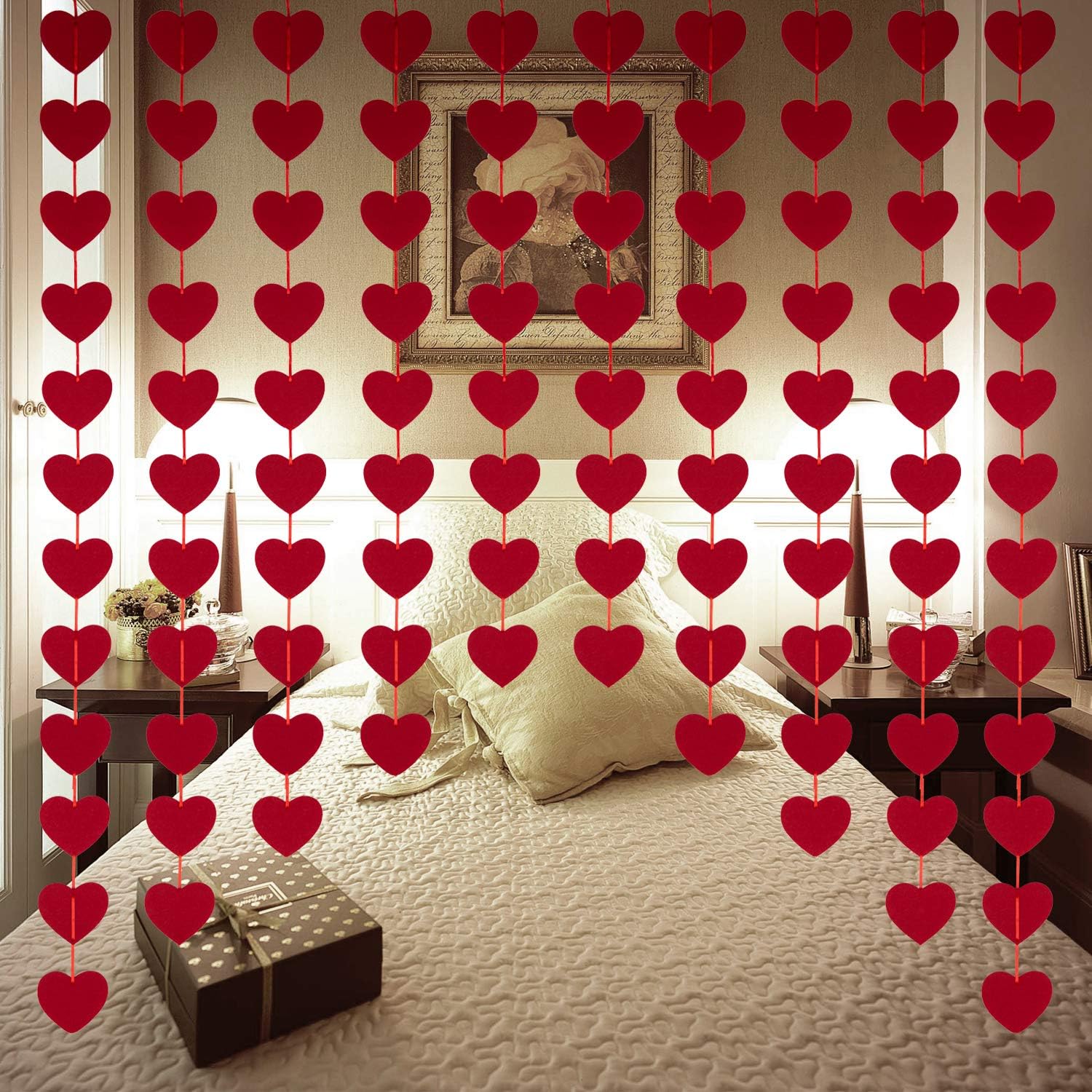 Guirnalda de corazón rojo para el día de San Valentín, 72 piezas premontadas en forma de corazón rojo para decoración del día de San Valentín, decoraciones del día de galentinas, suministros de