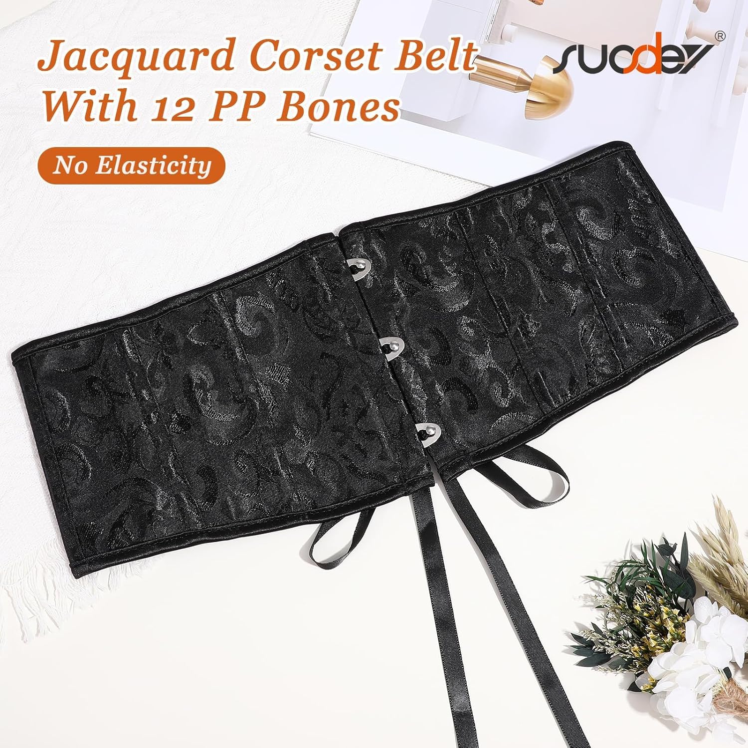 SUOSDEY Jacquard Corset Belt for Women Underbust Boned Lace Up Bustier Waspie Belt Renaissance Steampunk Pirate Corset - Image 4