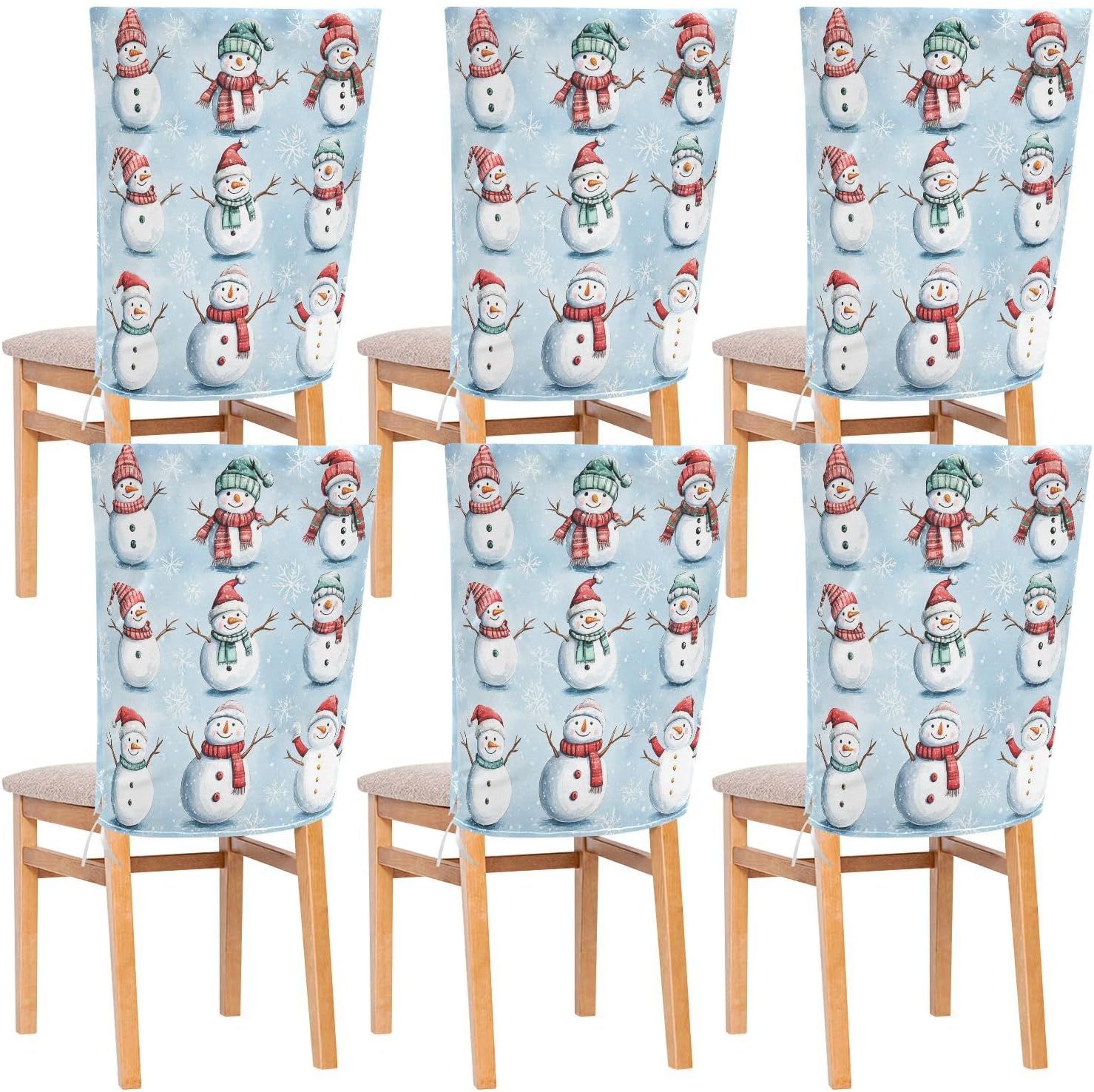 MNSRUU Christmas Snowman Chair Back Cover for Dining Room,Christmas Chair Slipcovers Set of 6, Snowman Chair Cover for Kitchen Hotel Holiday Party Decor,812