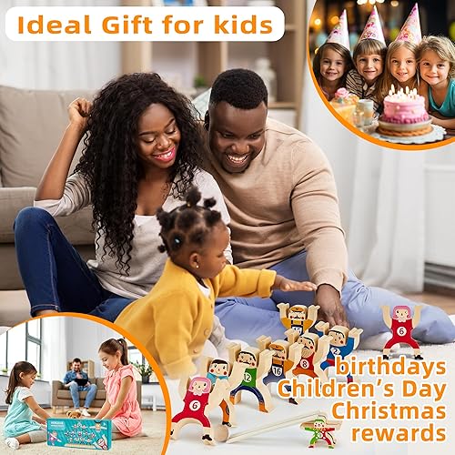 Miniatura 4 de Juguetes apilables de madera, 16 piezas, juego de bloques de construcción de equilibrio, Circus Hercules Acrobatic Troupe Interlock, para niños de