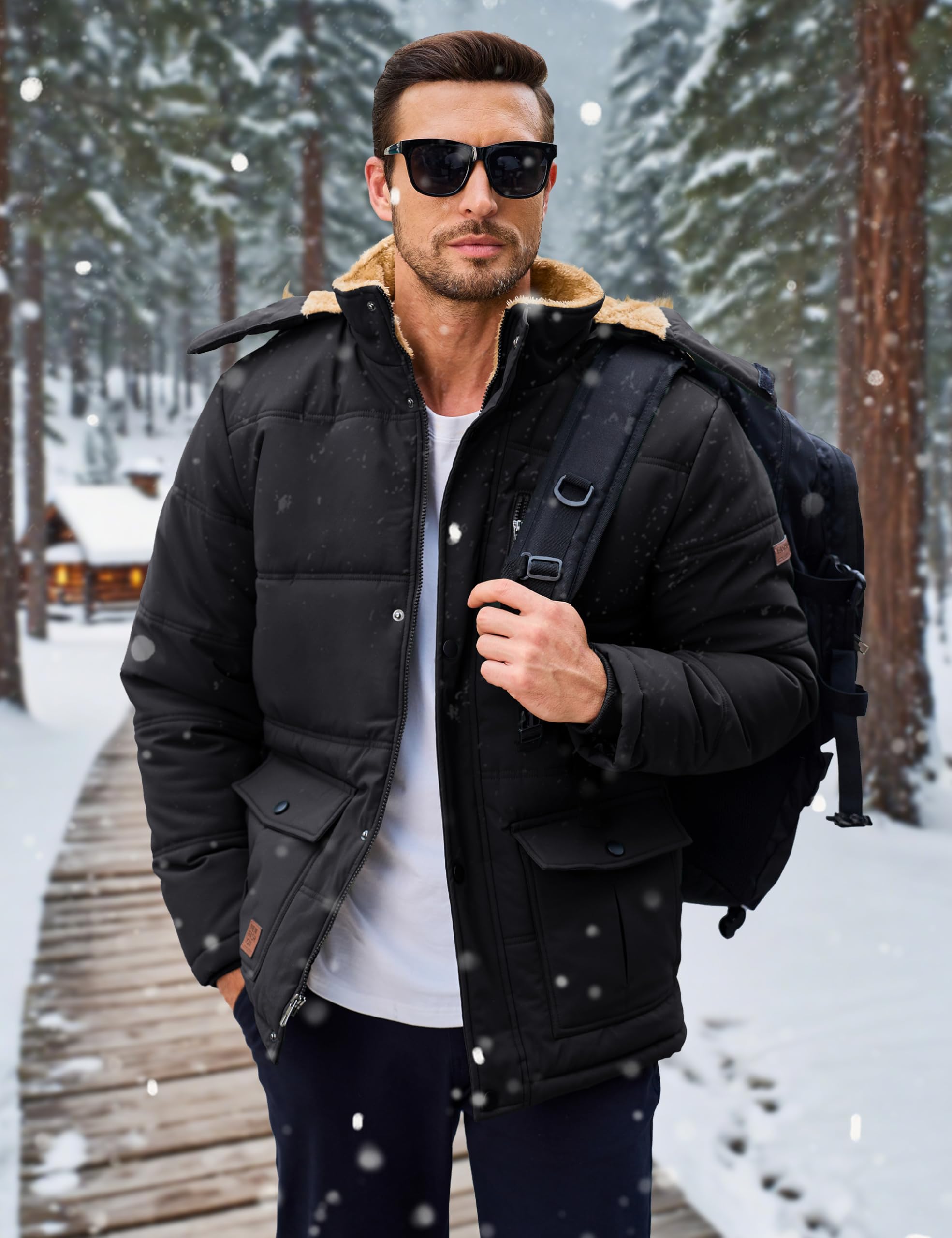 MAGCOMSEN - Chaqueta de Invierno Hombre, Resistente al Viento, Forro Polar, Impermeable, Capucha, Manga Larga, Verde, Talla XXL