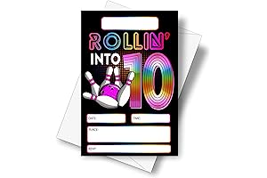 Retro Rolling Into 10th Birthday Bowling Party Invitations