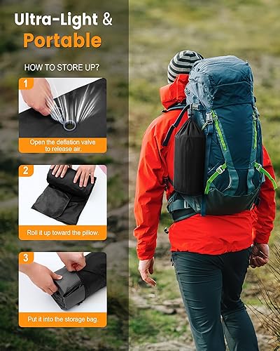 Miniatura 7 de Colchoneta de dormir para campamento, de 5.9 pulgadas de grosor, con almohada integrada y bomba de pie, almohadilla de dormir autoinflable