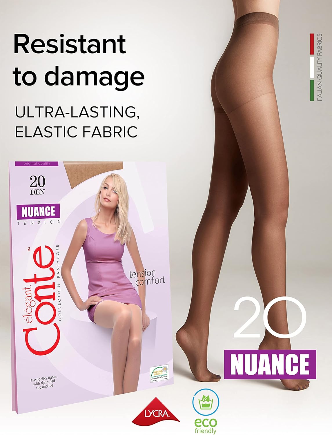Conte Control Top Tension Sheer Pantyhose Tights with Silky Matte Effect Nuance 20 Den - Image 2