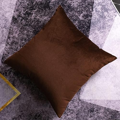 Miniatura 2 de AyoAc Juego de 2 fundas de almohada de terciopelo verde oscuro de 20 x 20 pulgadas, almohadas decorativas para sofá y cama (marrón oscuro, 20 x 20