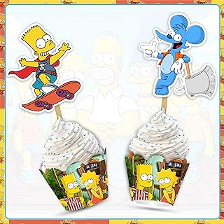 "Brt Simpson Cupcake Wrapper – Cartoon Theme Birthday Party Decorations for Boys Girls – Donut Party Supplies for Cupcakes, Muffins, and Desserts – Perfect for Birthday Celebrations & Events"