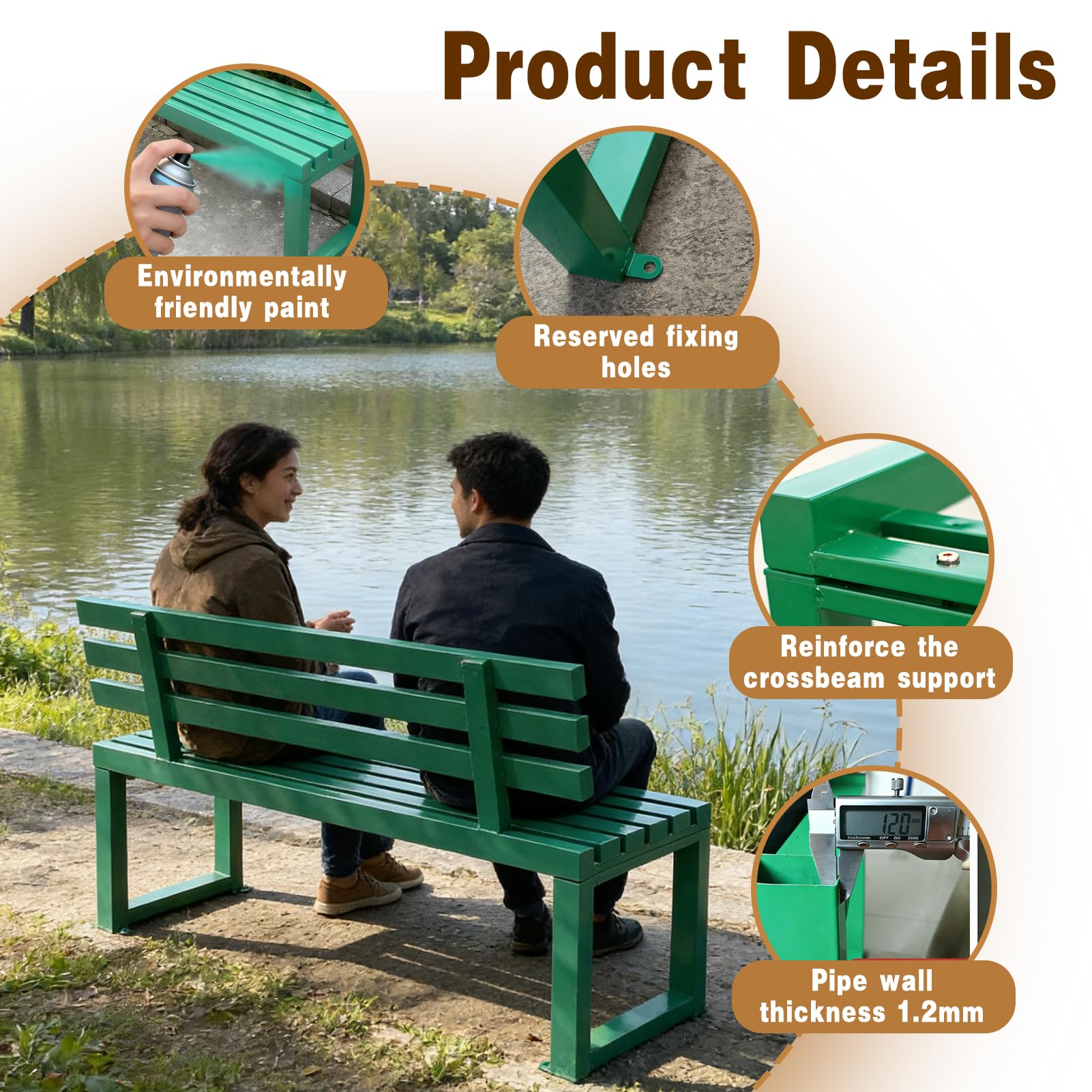 Panchina da parco zincata, seduta legno massello trattato, struttura antiruggine, 400 kg, fissaggio a terra, per scuola, piazza, terrazzo, balcone, negozio