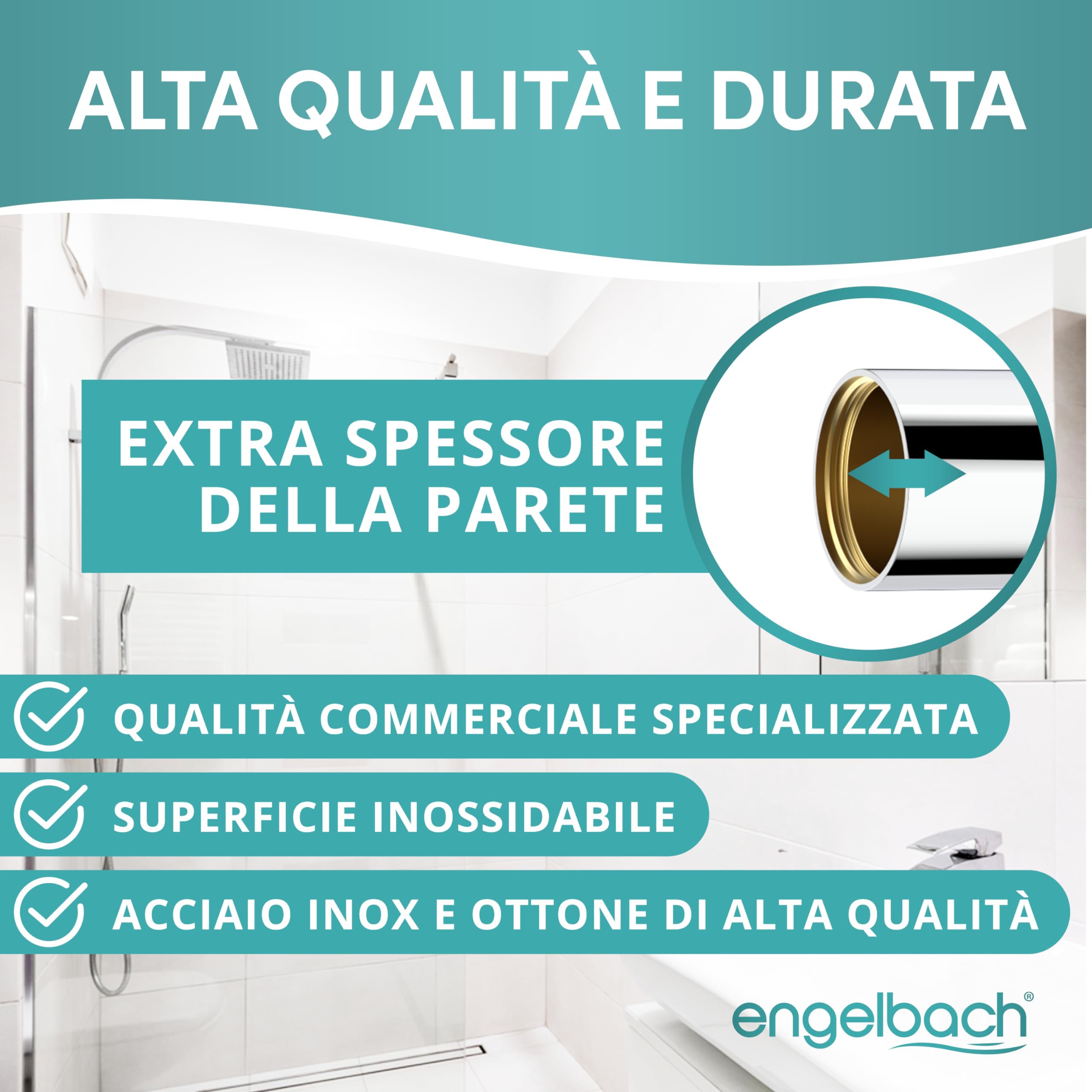 Engelbach® Sifone lavabo bagno con apertura per la pulizia - Tubo di scarico universale 1 1/4" con manicotto in gomma - Antiodore con istruzioni incluse
