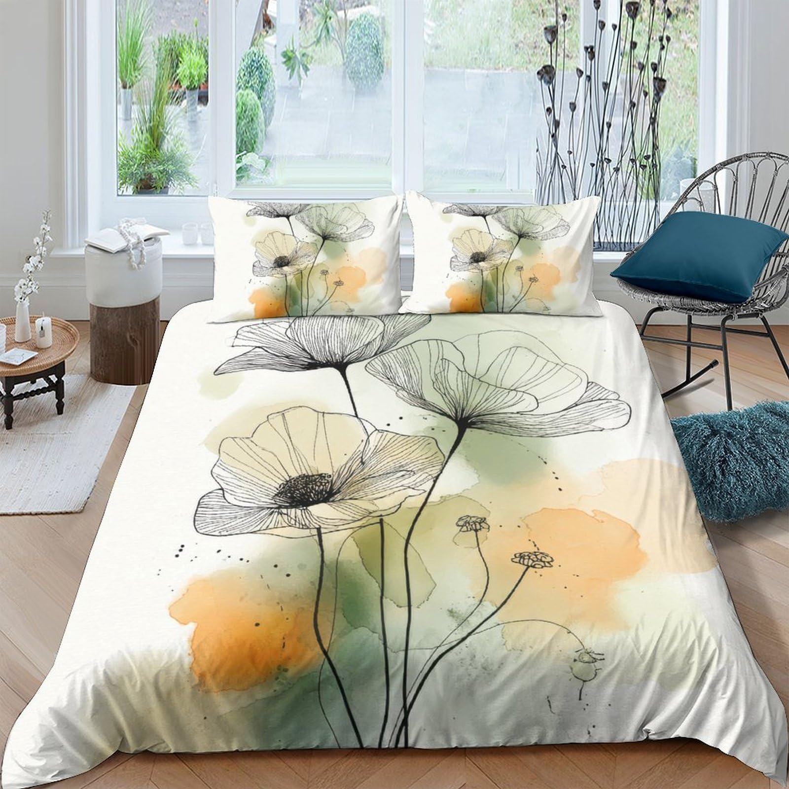 Ctjqhvkz Style-6 3D Printed Watercolor Floral Fitted Sheet Microfiber Soft Breathable Abstract Poppy Bed Cover For Bedroom Guest Room Mattress Decor Single（135X200cm）