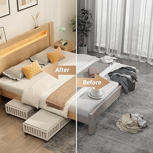 Miniatura 5 de Contenedores de almacenamiento de bambú para debajo de la cama con ruedas, paquete de 2 contenedores de almacenamiento de zapatos debajo de la cama,