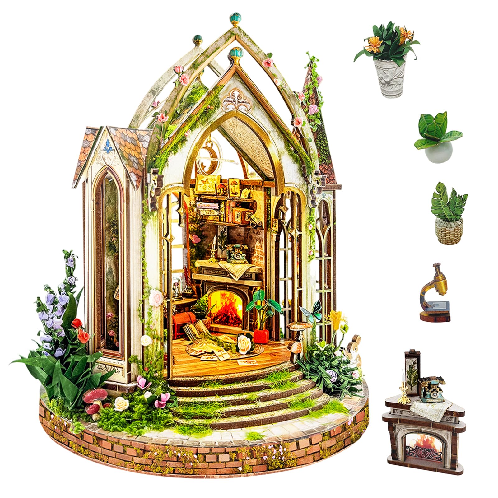 Book Nook Kit for Adults and Teens, DIY Miniature House Kit with Led Light, 3D Wooden Puzzles for Adults, Wood Gifts for Family and Friends(European Garden Model)