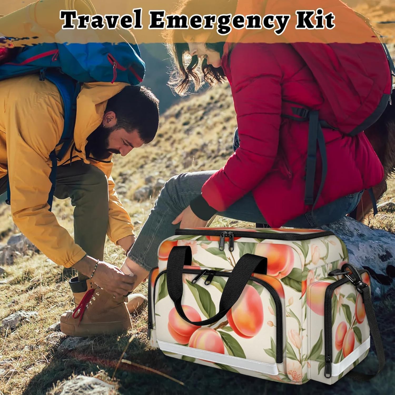 First Aid Bags Empty, Tasty Peach Emergency Bag First Aid Kit Multiple Compartment Kit Carrier On Call Trauma Bag for Paramedics Emergency Medical Supplies Kit
