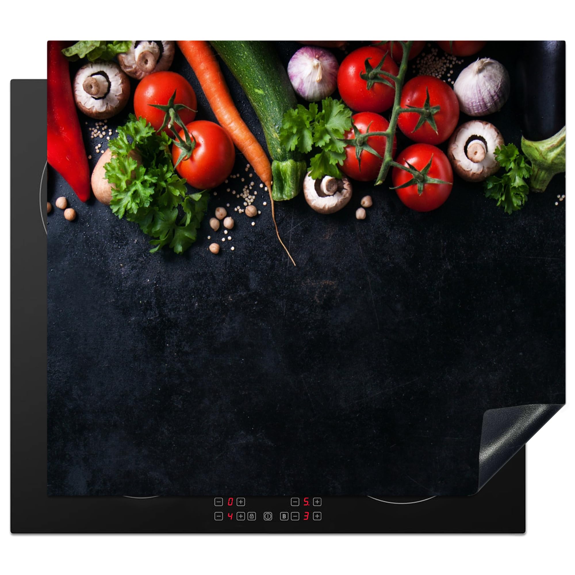 KitchenYeah© Induction Hob Cover Protector Mat 20.2"x22.9" / 58.3x51.3 cm Kitchen Universal Ceramic Covers for Electric Cookers Vinyl Vegetable - Herbs - Spices - Black - Rustic - Kitchen