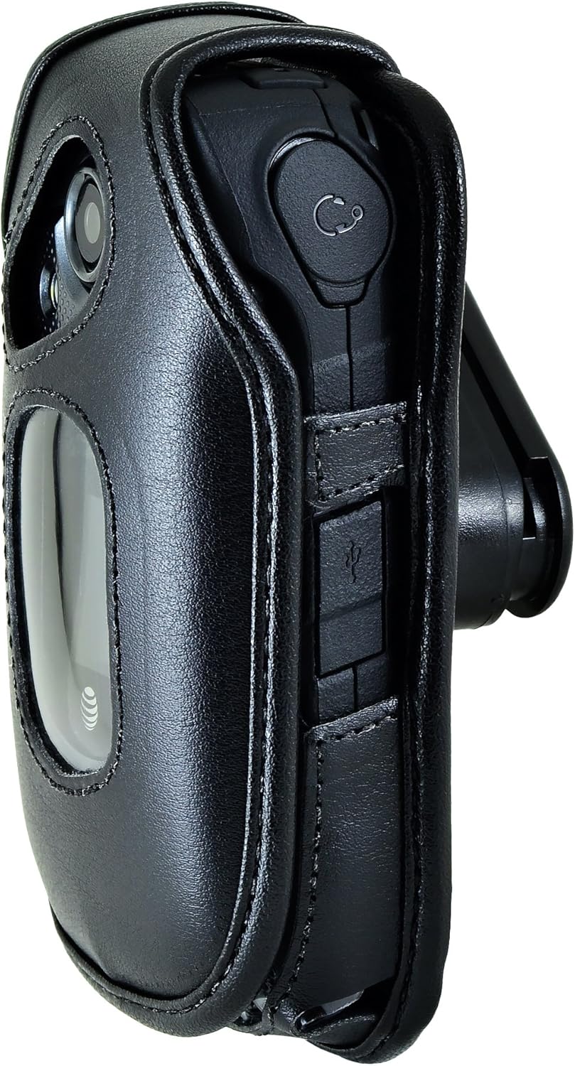 Turtleback Fitted Case Compatible with Kyocera DuraXE E4710 Flip Phone Black Leather Rotating Removable Belt Clip