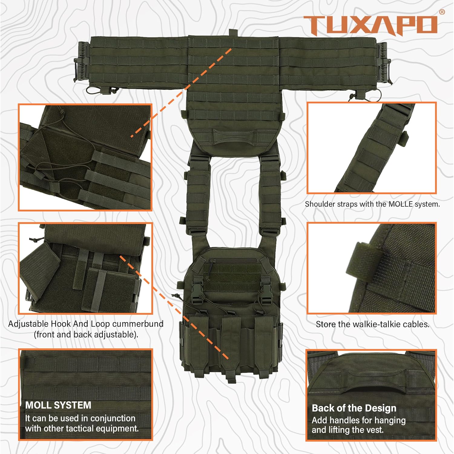 Tactical Molle Vests with Triple mag Pouch and Side Cummerbund Pouches, Quick Release Vests for Men