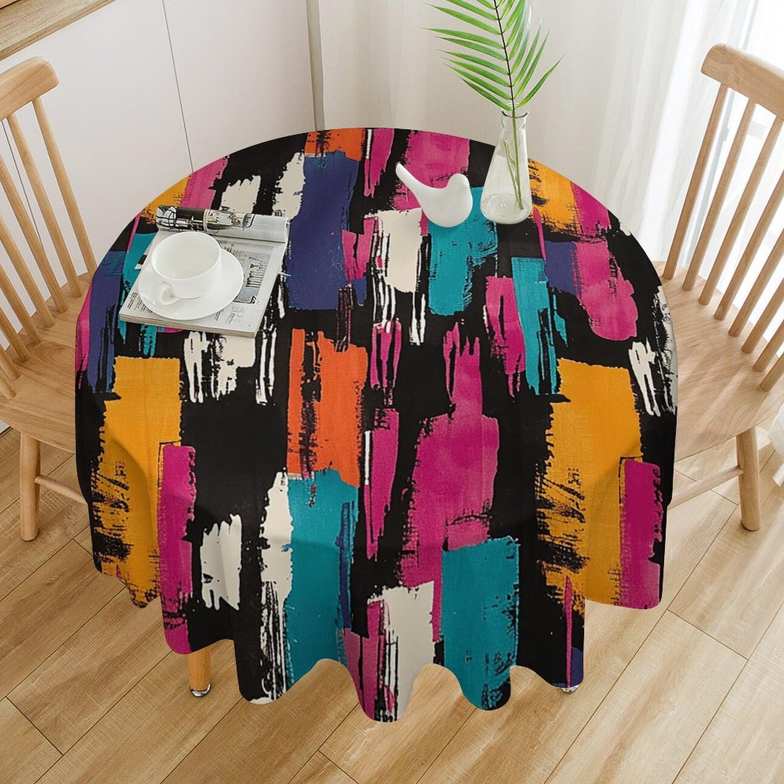 Nappe de table ronde lavable en machine contre les taches de gras