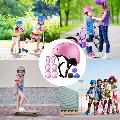 Miniatura 6 de Juego de casco ajustable para niños, niñas y adolescentes de 3 a 8 años con coderas, rodilleras, muñequeras, juego de protección para casco para