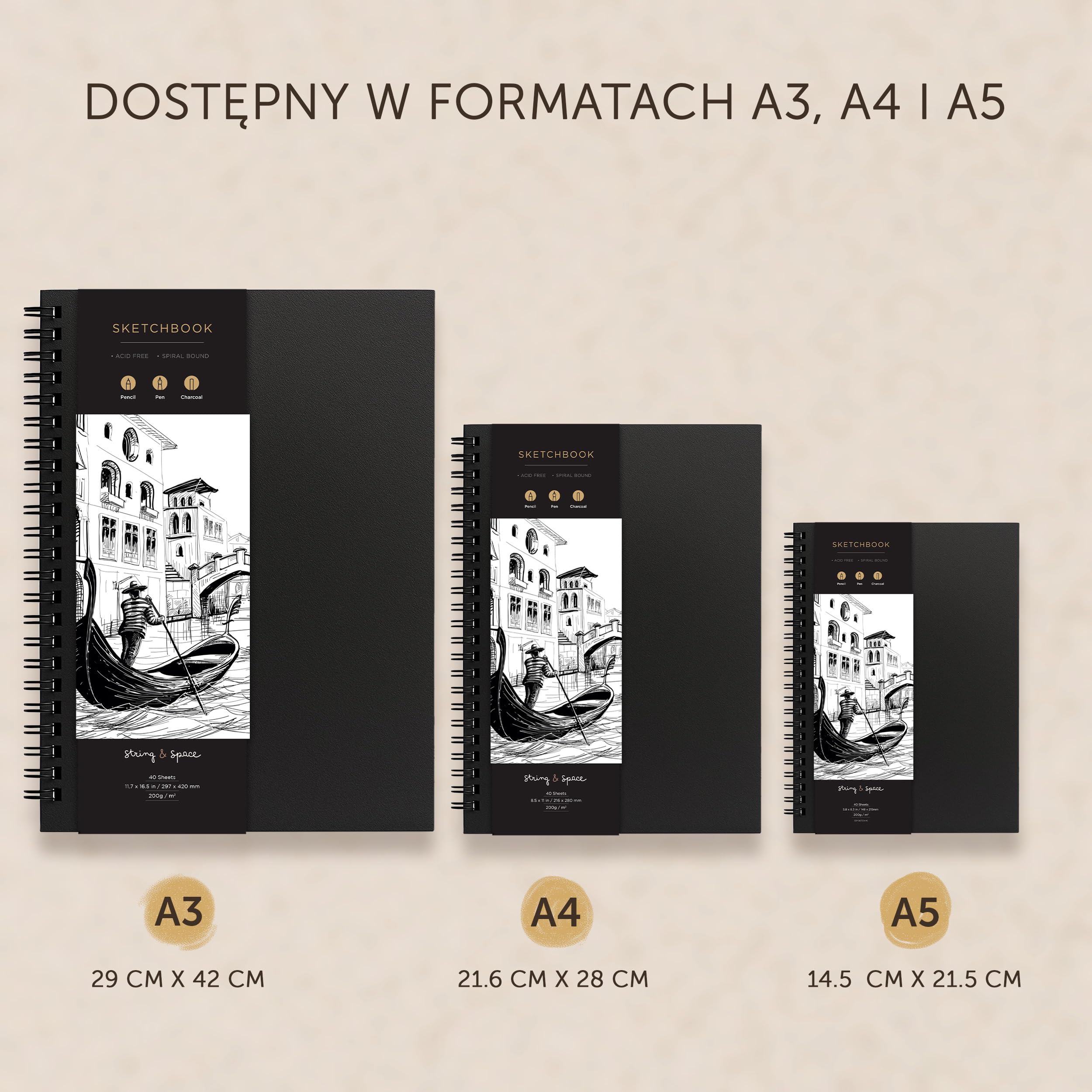 Szkicownik A4 dla artystów – Twarda oprawa – Bardzo gruby papier 200 g/m² – Duży blok do rysowania, książka spiralna dla dzieci – Notes do szkicowania, 40 arkuszy / 80 stron