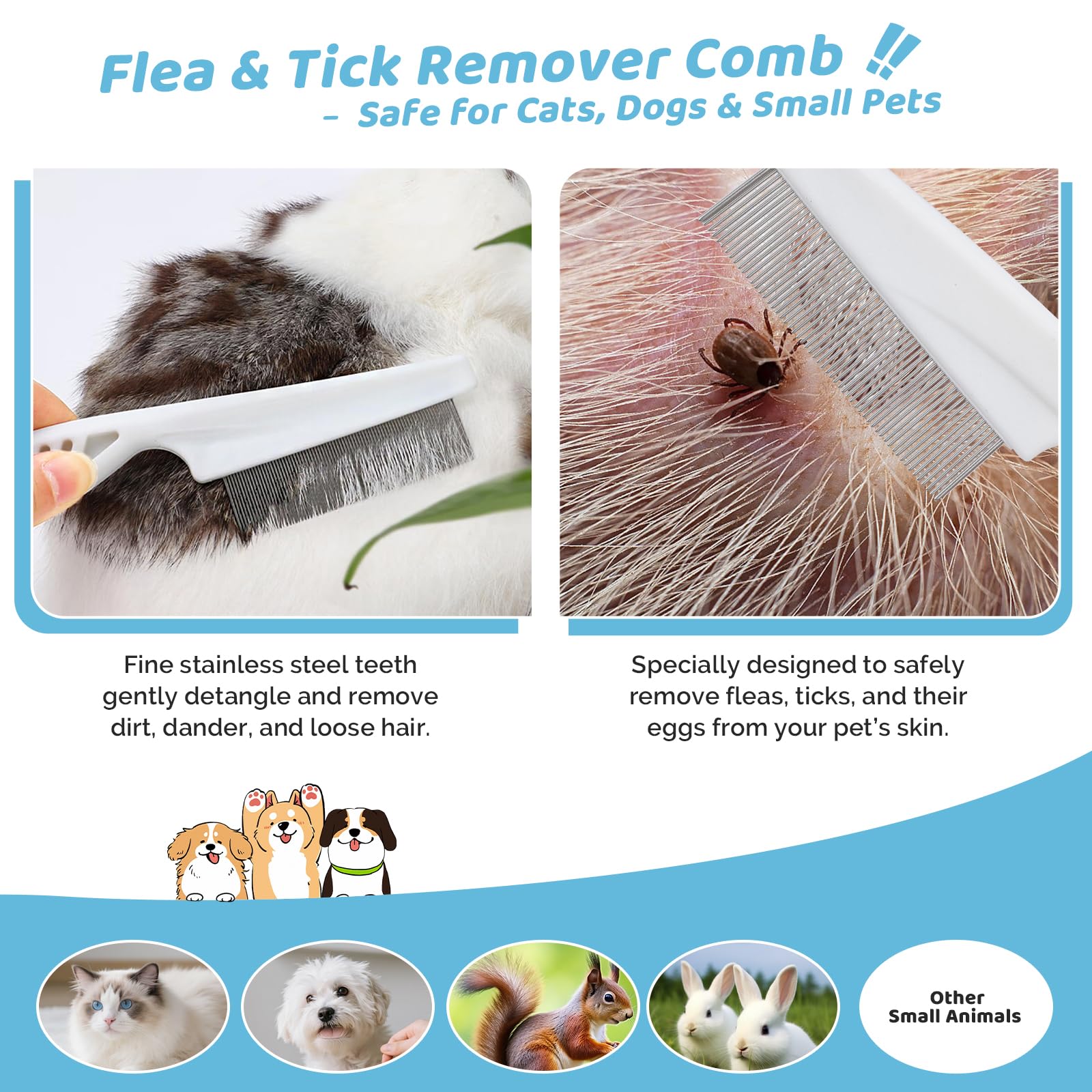 Pet Steam Brush for Dog & Cat – 3-in-1 Spray Hair Removal Comb for Shedding & Grooming Shedding Glove, Flea Comb, Couch Carpet Hair Removal Tool, Nail Toenail Clippers Nail File Shampoo-8PCS - image 8