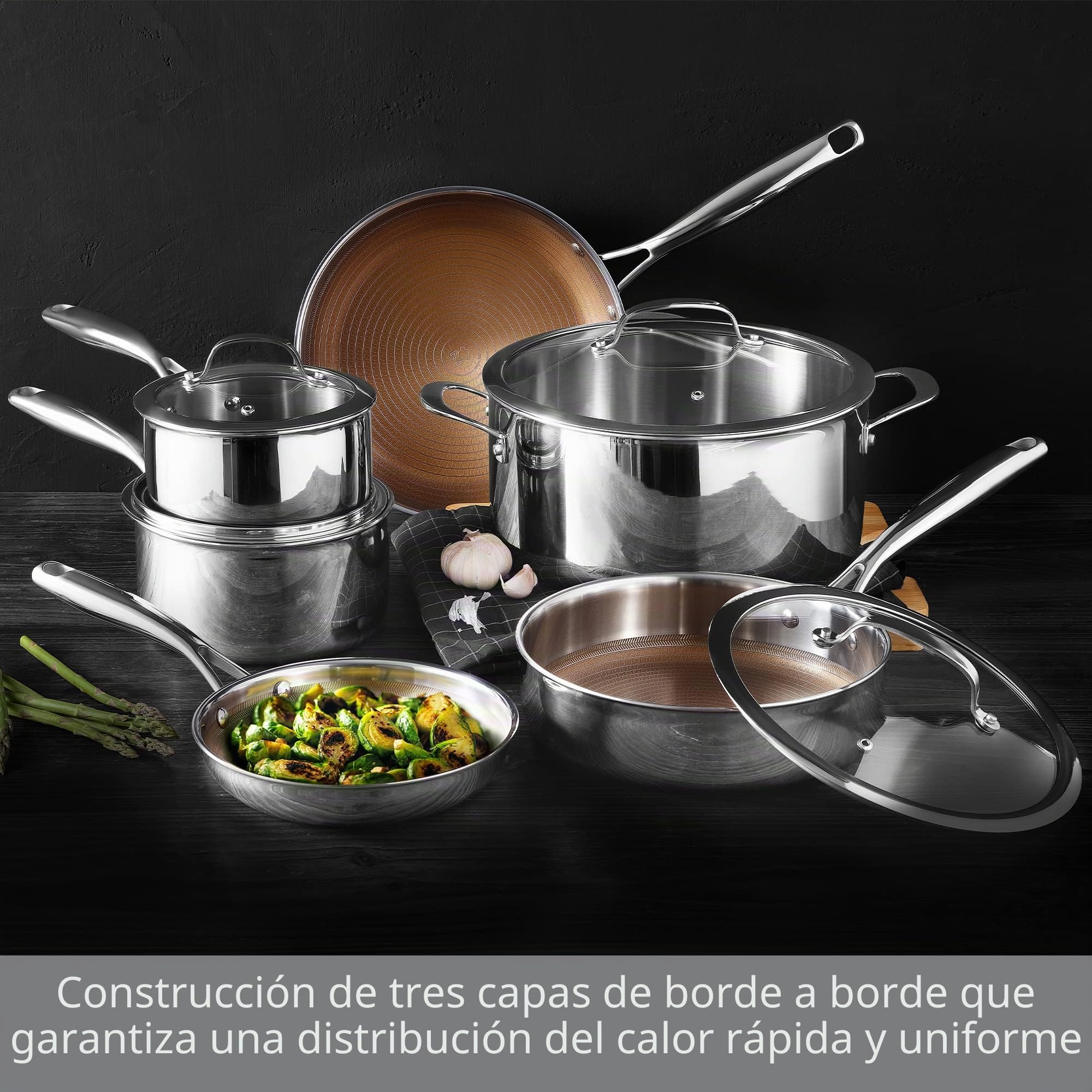 MasterPRO GIRO - Juego de utensilios de cocina, incluye ollas y sartenes, acero inoxidable, revestimiento antiadherente, apto para horno y todas las superficies de cocción
