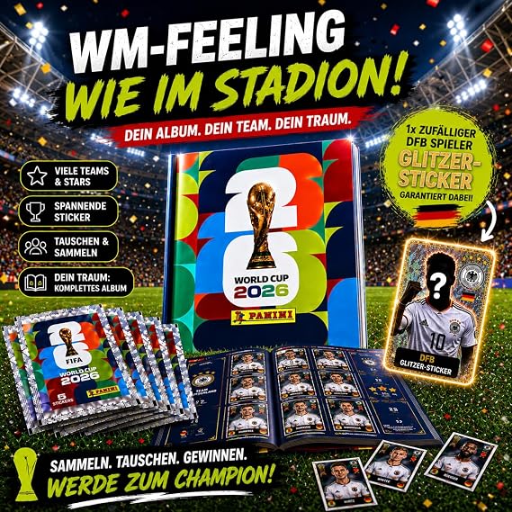 XXL Fan Starter Set World Cup 2026 - Original Panini Sticker + Sticker + Special - for Collecting & Exchanging - World Cup