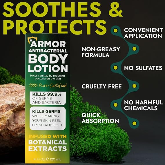 Antibacterial Body Lotion Kills 99.9% of Germs, Bacteria & Sanitizes Skin | Helps Sanitize Skin, Infused with Botanical Extracts, Fresh, Soft & Moisturized Skin, Kills 99.9% of Germs & Bacteria 4 Fl Oz