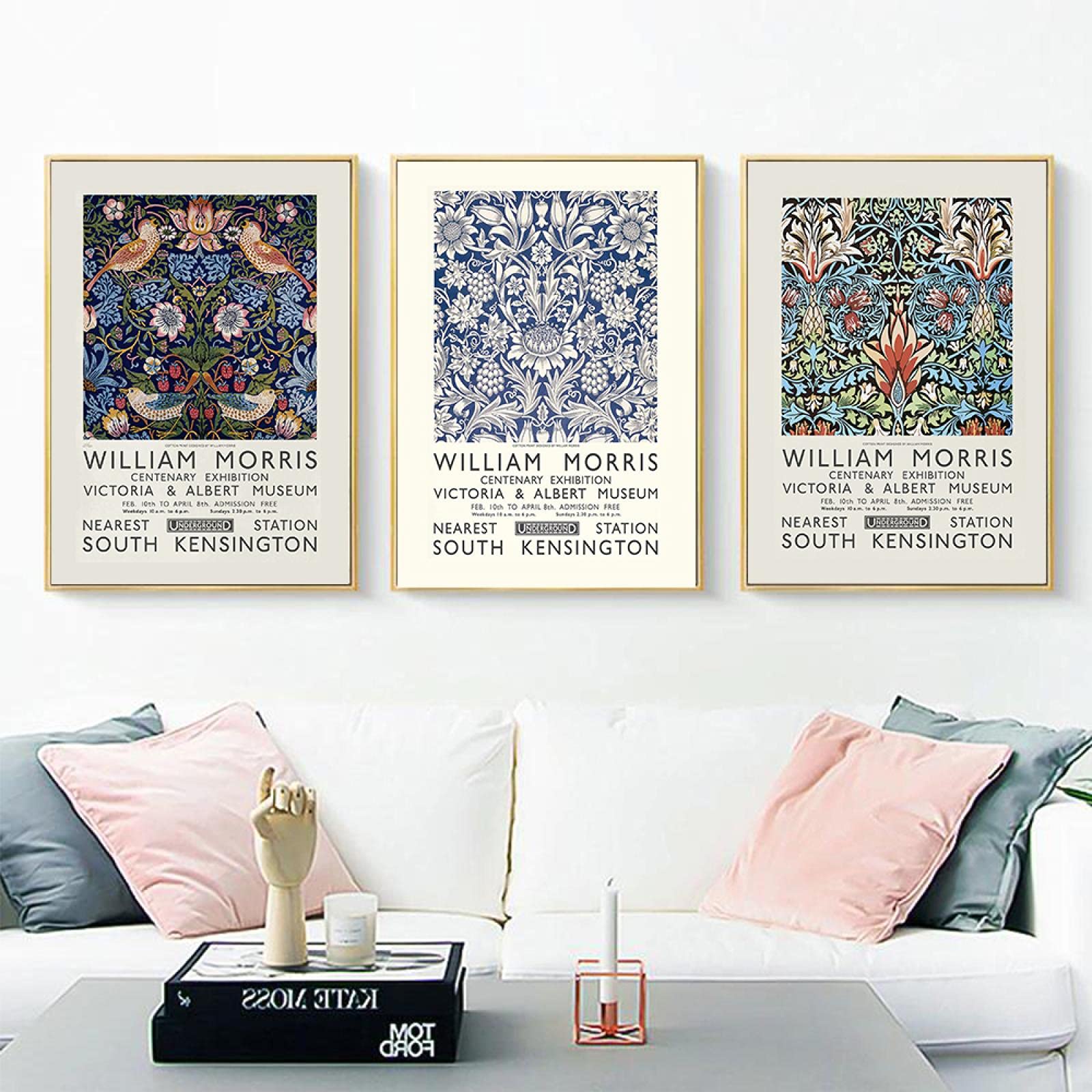 SDVIB London Underground Art Nouveau Pittura William Morris Stampa su Tela Victoria and Albert Museum Exhibition Poster Wall Decor 70x90cm-3 Pezzi Senza Cornice