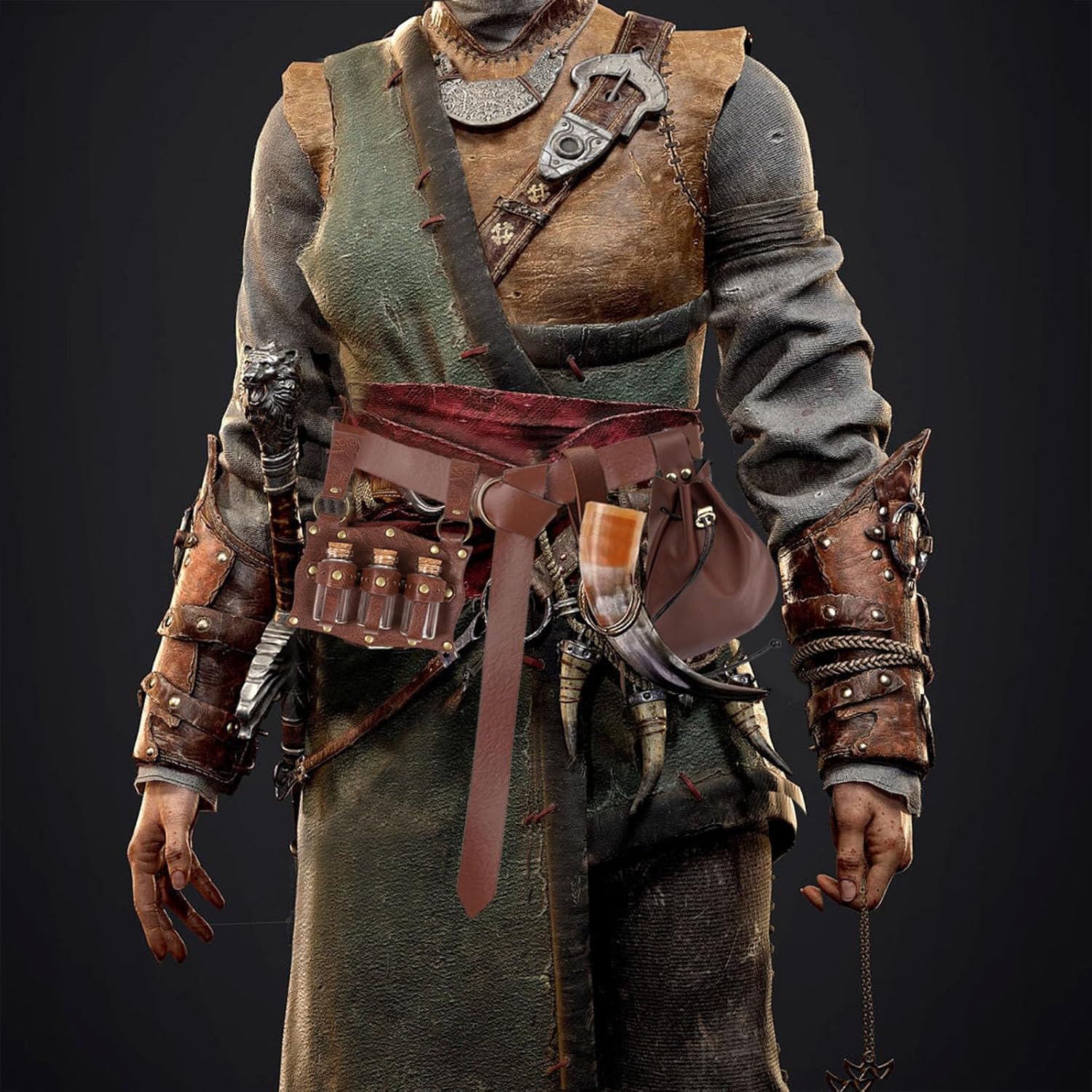 Renaissance Costume Accessories Belt Pouch Potion Bottles Leather Holder Medieval Festival Halloween Costume Belt Waist Set (Brown) - Image 3