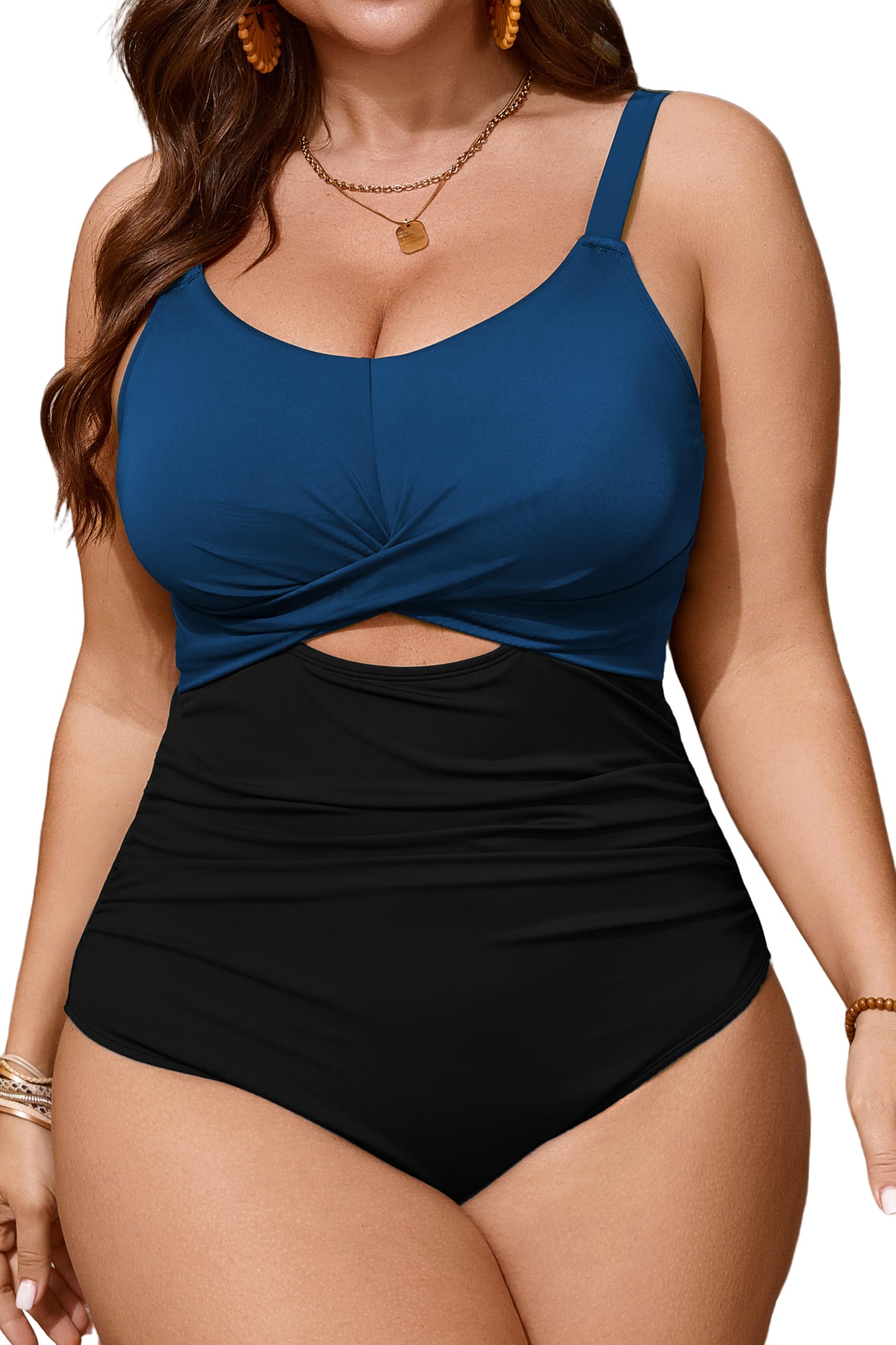 CICIDUDU Women's Plus Size One Piece Swimsuit Bathing Suit Tummy Control Cutout Twist Front Push Up Ruched Swim Suit Swimwear