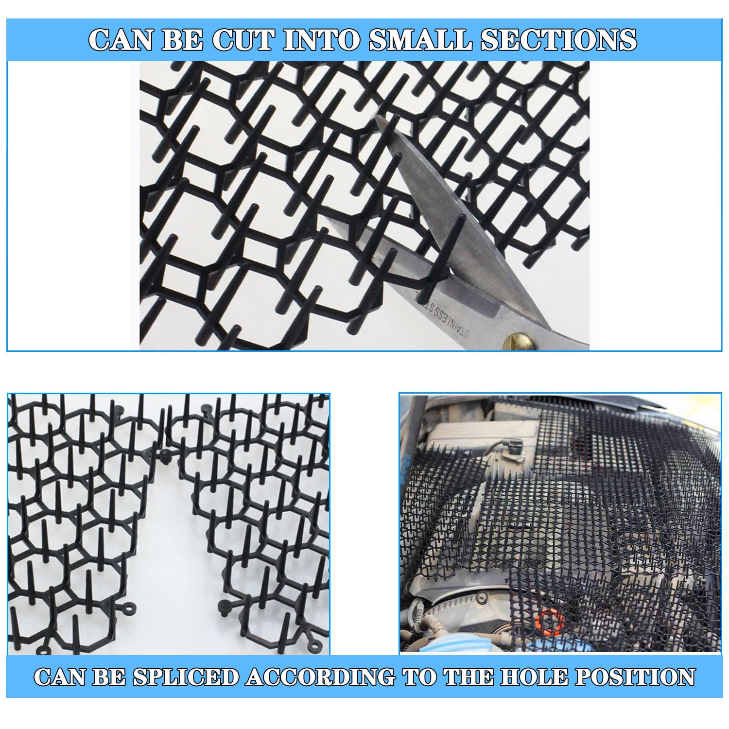KEELYY Pinchos Anti Gatos, Alfombrilla Repelente para Gatos, Rejilla Antiespinas contra Gatos, Barrera para Animales con Púas, Barandilla para Jardin de Plástico, 20 x 15 cm, 12 Unidades