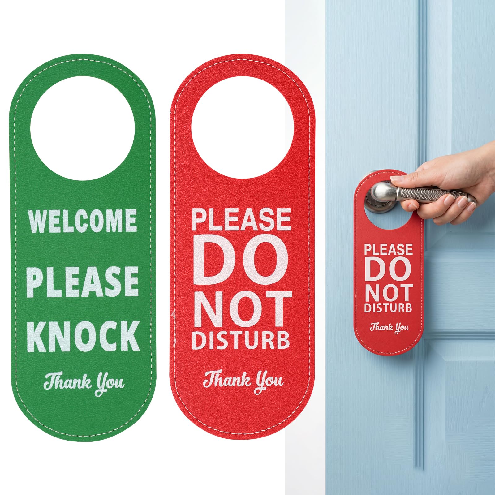 Red/Green Office Door Sign,PU Leather Double-Sided Do Not Disturb Sign