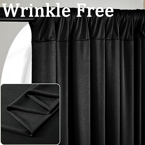Miniatura 3 de Cortinas de fondo negras negras sin arrugas para fiestas, cortinas de tela gruesa para telón de fondo de fotos para cumpleaños, bodas, baby shower,