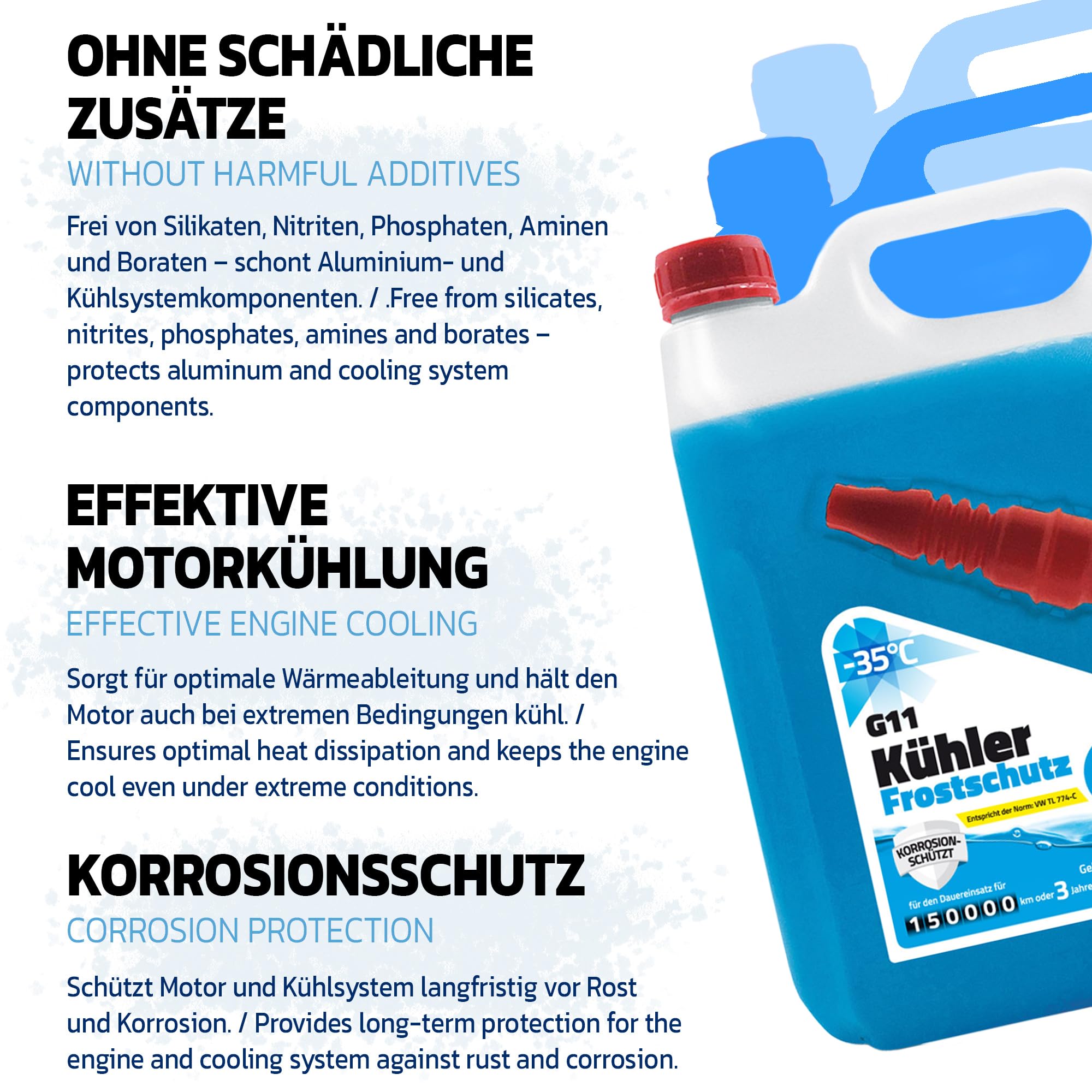 Gamix Kühlerfrostschutz G11 – Gebrauchsfertige Kühlflüssigkeit Auto – Frostschutz bis -35 °C – 3 Jahre Schutz – 20 L
