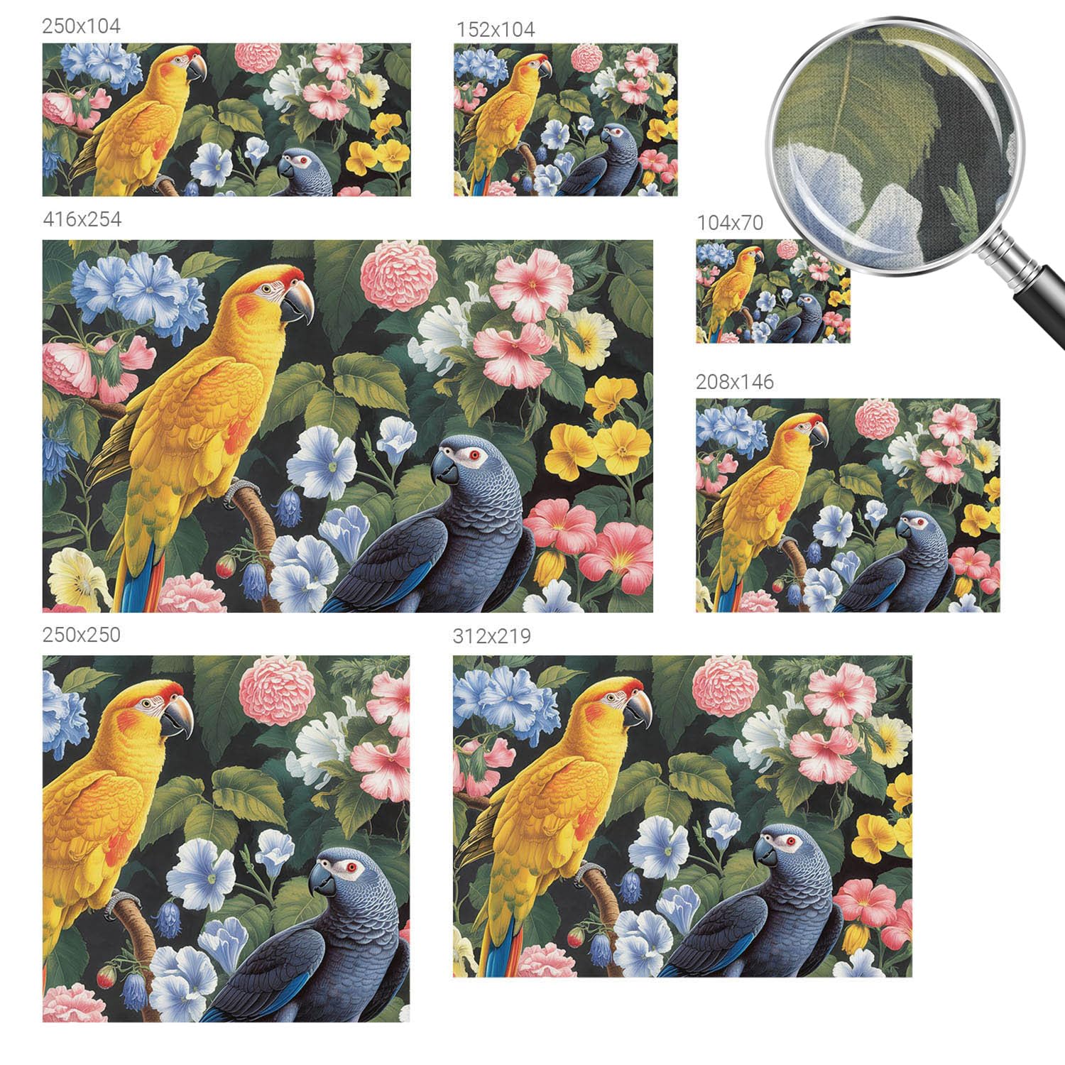 Decorazione adesiva per soggiorno e ufficio 312x219 cm Uccelli esotici | Adesivi | Murali | Rivestimenti | Decorazioni | Design | Salotto | Cucina | Interni | Idee | Facile | Pratico | Grafiche