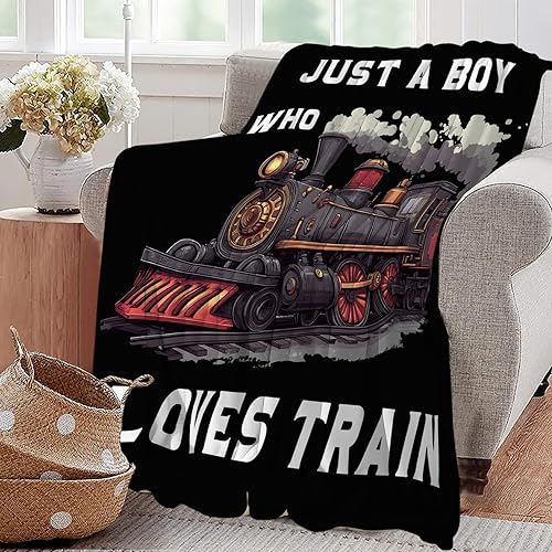 Miniatura 5 de Manta de tren Lover con texto en inglés Just a Boy Who Loves Train, regalos para niñas y niños, suave y acogedora felpa de forro polar para sofá,