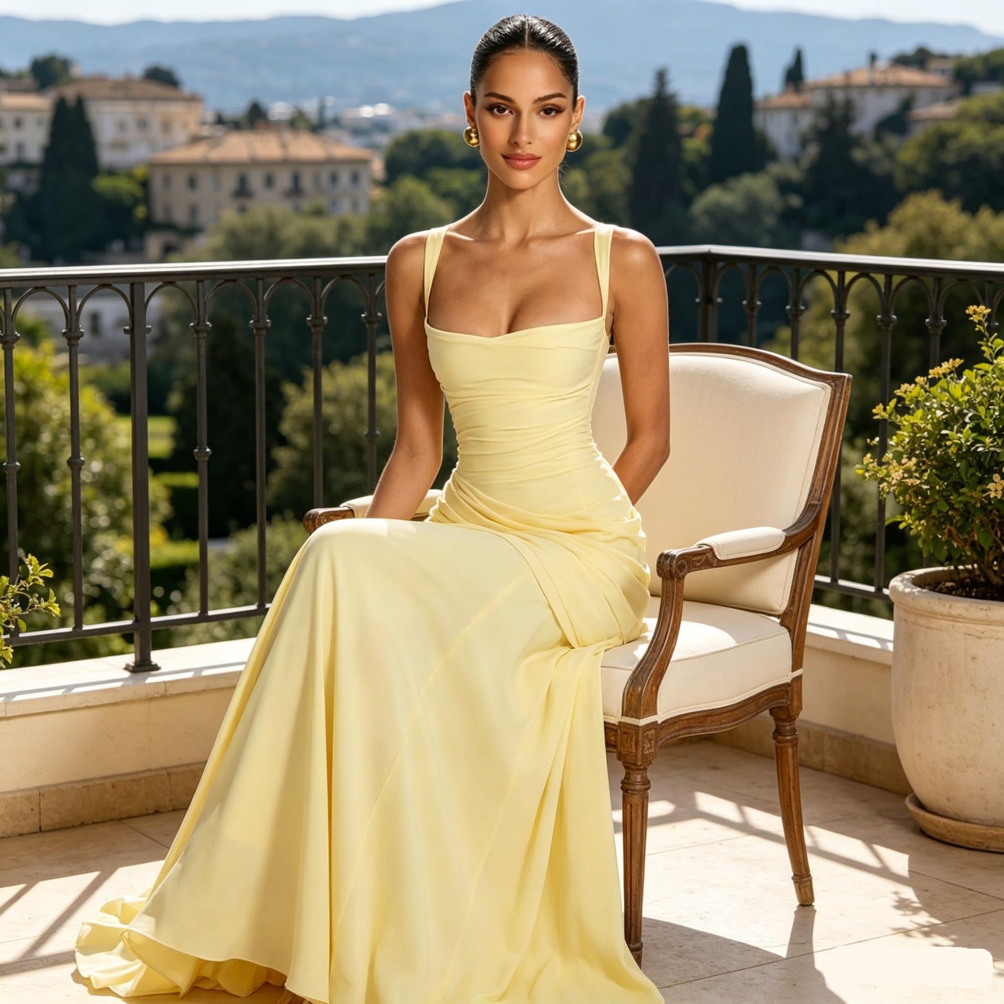 Genérico Vestido Corsé Mujer de Satén con Fruncidos, Vestido Largo Cintura Baja Corte A, Atuendo Elegante para Noches, Bailes y Eventos Formales