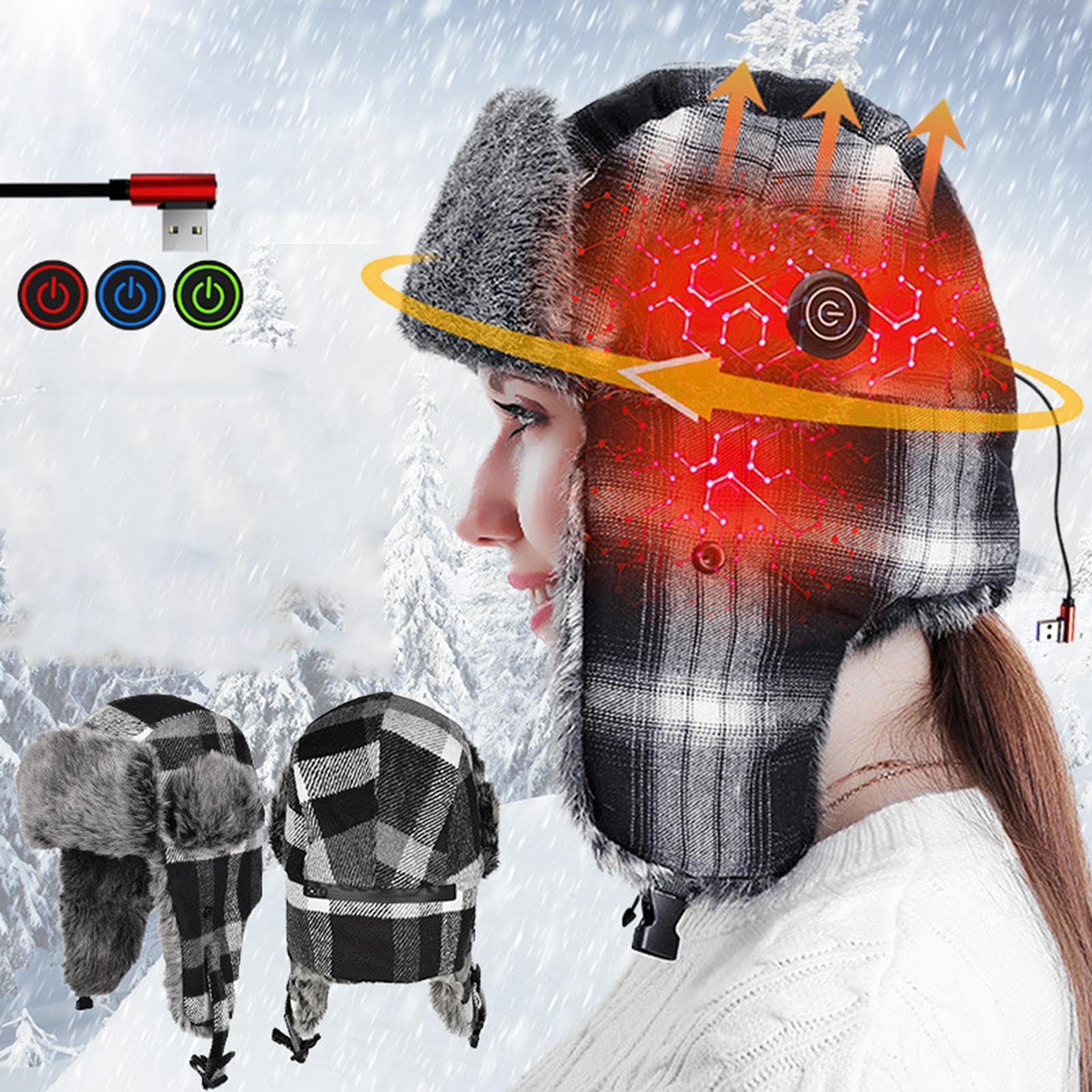 Zimowa Czapka Ushanka Wiatroodporna i Ciepła z Klapami na Uszy | Podgrzewana Czapka Na Zimę Uniwersalna Dla Kobiet i Mężczyzn Na Rower Spacer Dojazdy Wędkowanie