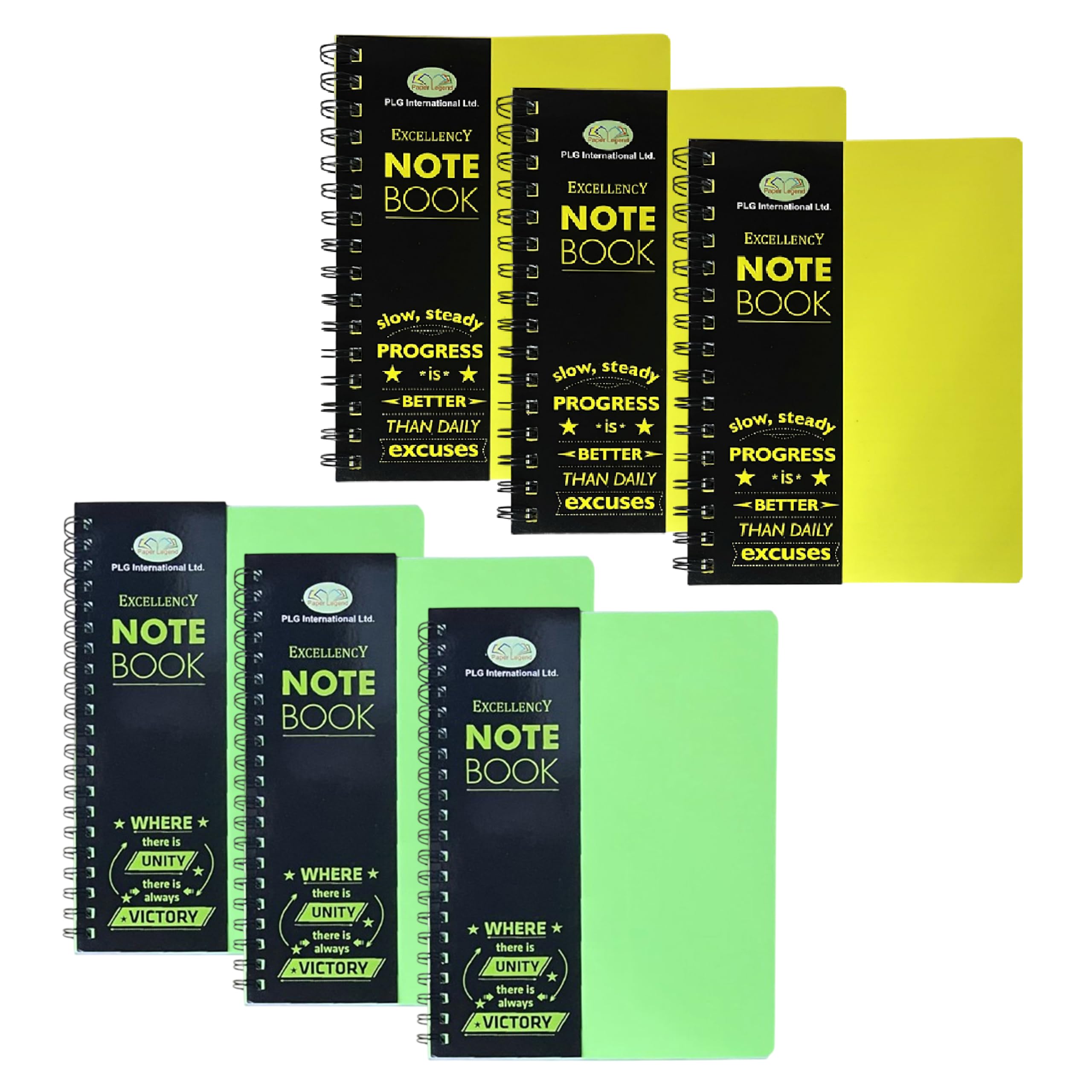 JMS Bulk Pack of 6 – A4 Notebook Spiral Bound Wirebound Lined Writing Pads, Poly Cover Ruled Exercise Books, 140 Pages & 68 GSM Notepad for School, Office, Revision & Notes - (Yellow + Green)