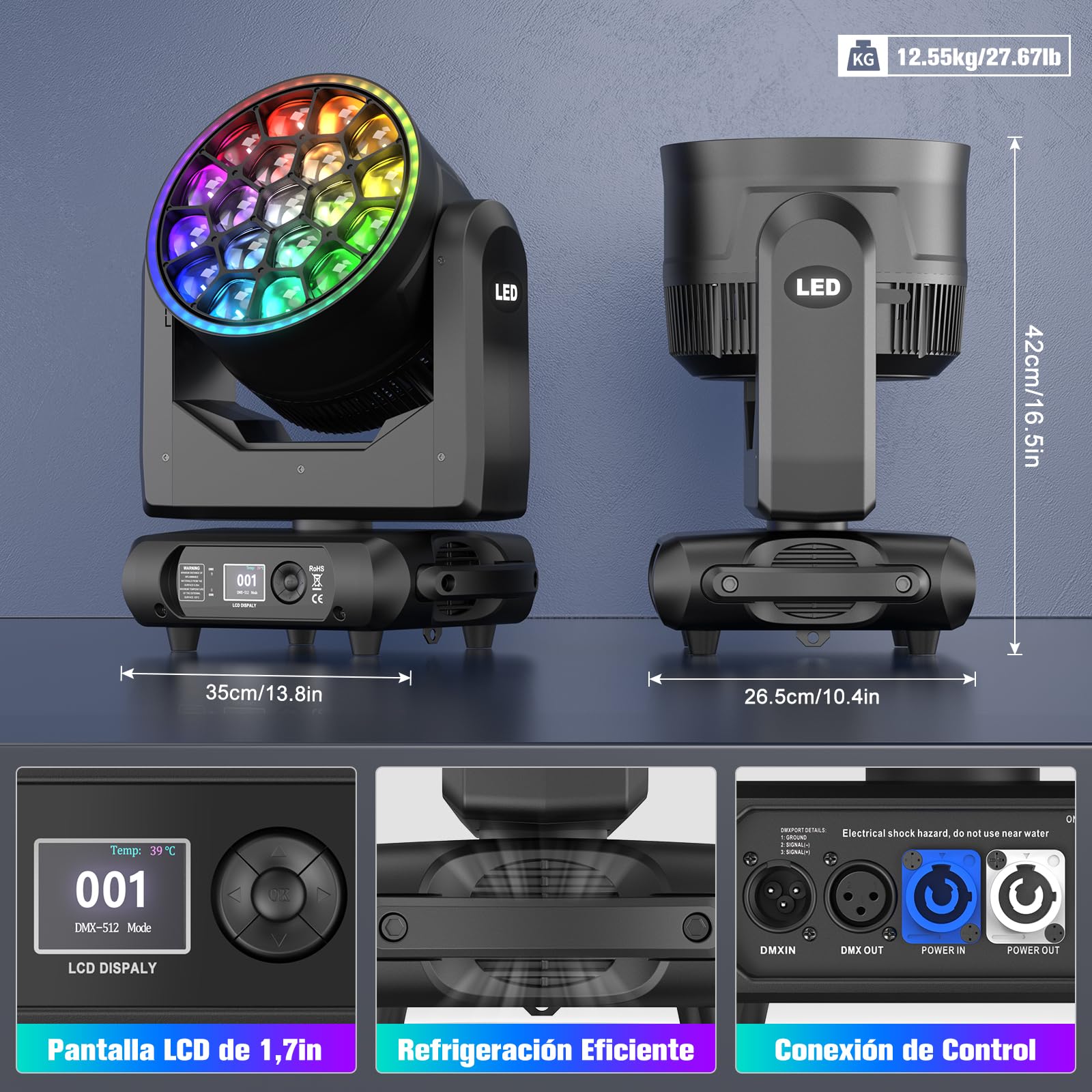 2 pezzi Teste Mobili LED 19 x 20W LED RGBW Beam Wash Luce da Palcoscenico Colore Vortice Caleidoscopio Zoom Effetto Luce di Scena DMX512 per Natale Club DJ Discoteca Festa