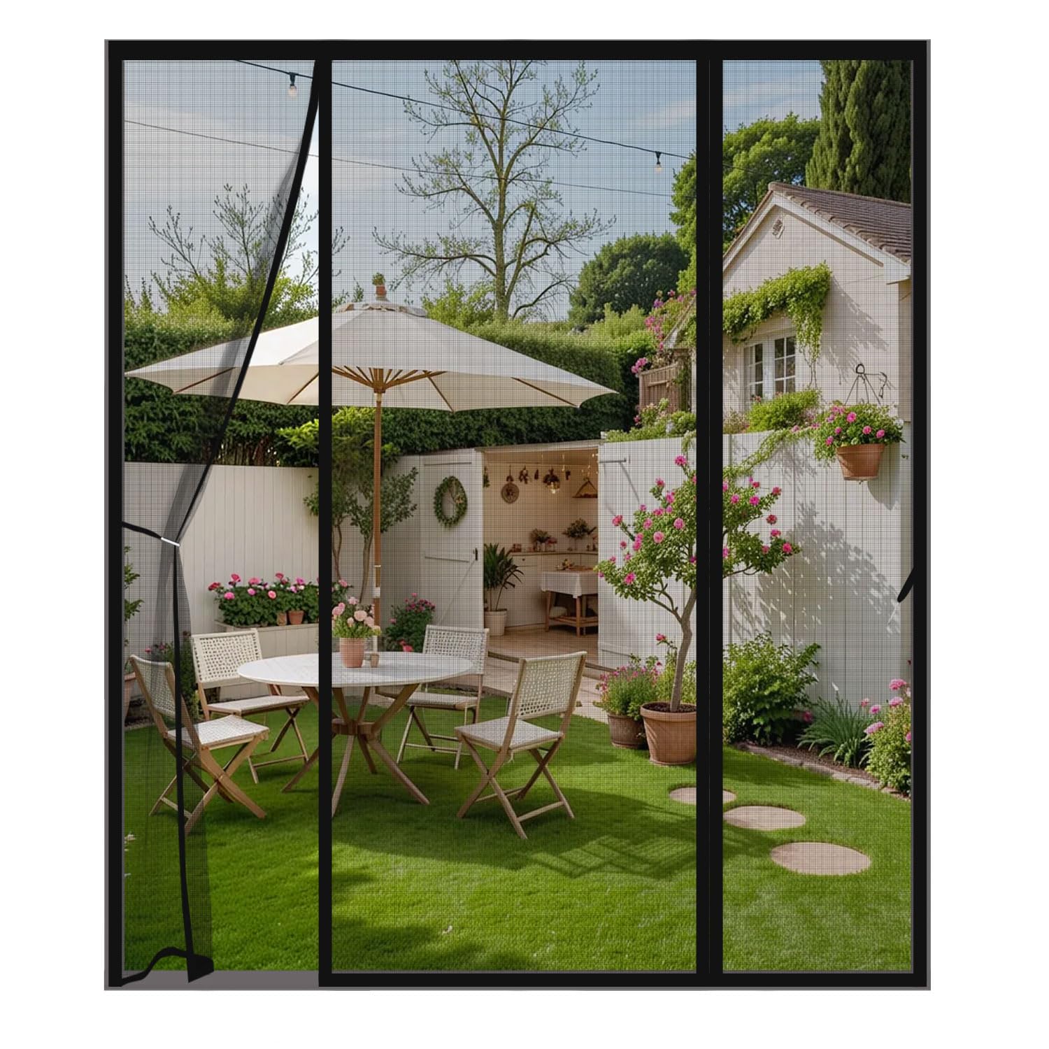 Magnetic Fly Screen for Double Door 150x215cm,Anti Mosquito Mesh Fly Curtain for Sliding & Patio Doors,Easy Install Full Frame Hook & Loop,Keep Fly Bug Out,Black