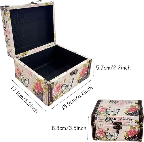 Miniatura 3 de MIAO JIN Joyero de mariposa rosa caja decorativa de almacenamiento para joyas, baratijas, fotos, caja de madera del tesoro para mujeres y niñas,
