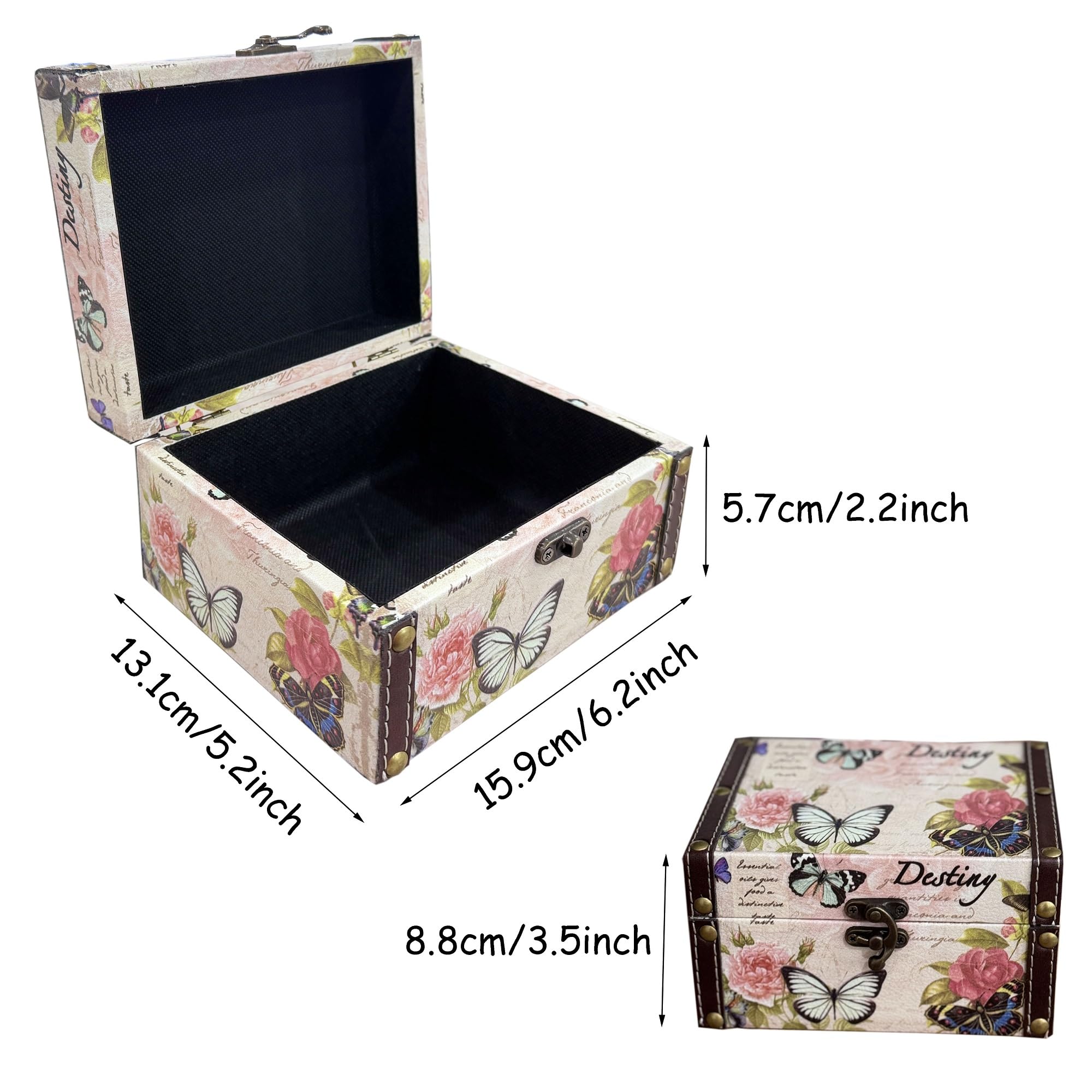 Joyero de mariposa rosa caja decorativa de almacenamiento para joyas, baratijas, fotos, caja de madera del tesoro para mujeres y niñas, regalos caja de recuerdo decorativa para decoración del 3