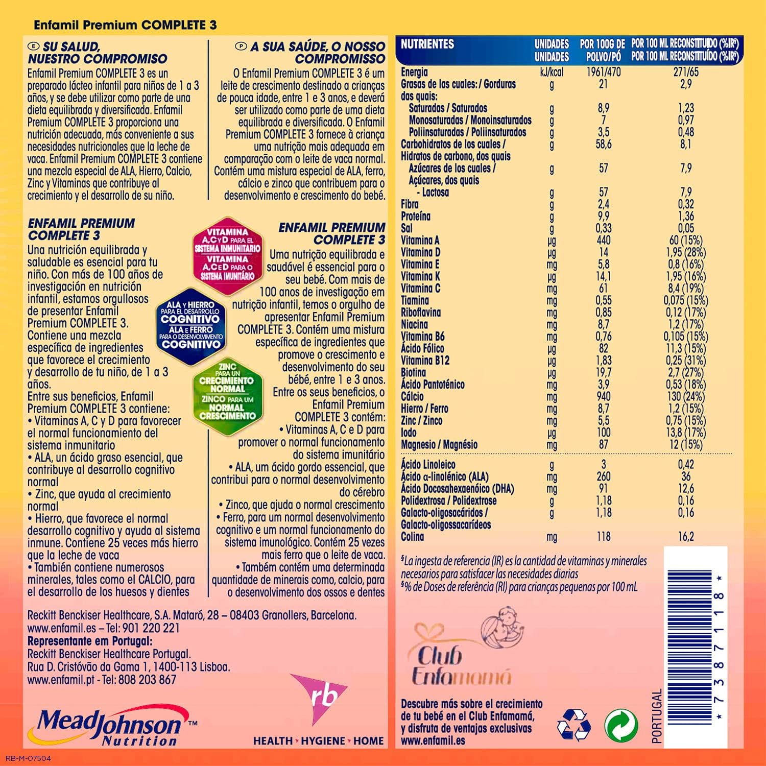 Enfamil Pack Ahorro, Enfamil Premium Complete 3, Preparado Lcteo Infantil de Crecimiento Para Lactantes Nios de 1 a 3 aos, 8x800 gr