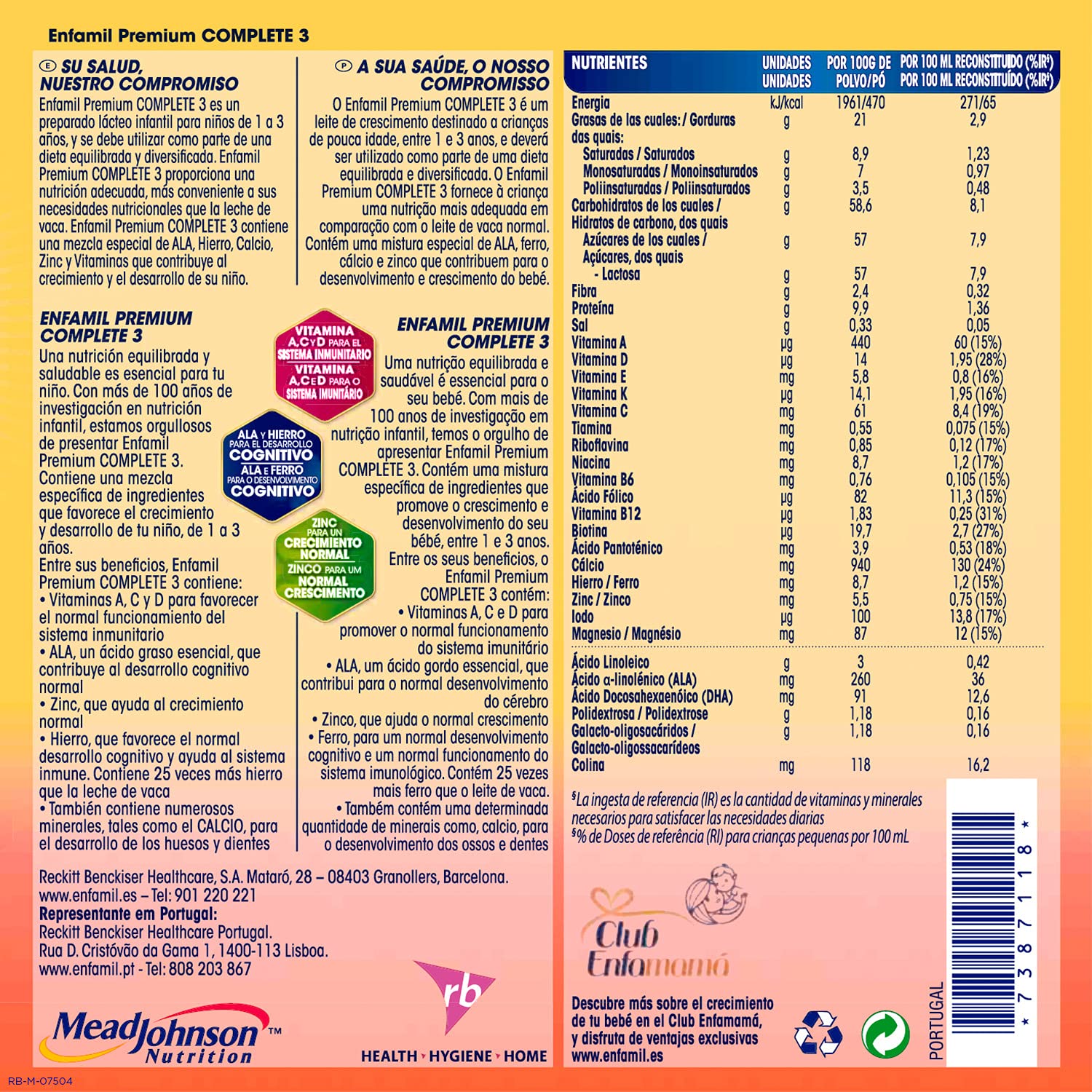 Enfamil Complete 3 Leche de Crecimiento en Polvo, desde los 12 Meses, 1 x 800g (Paquete de 4)