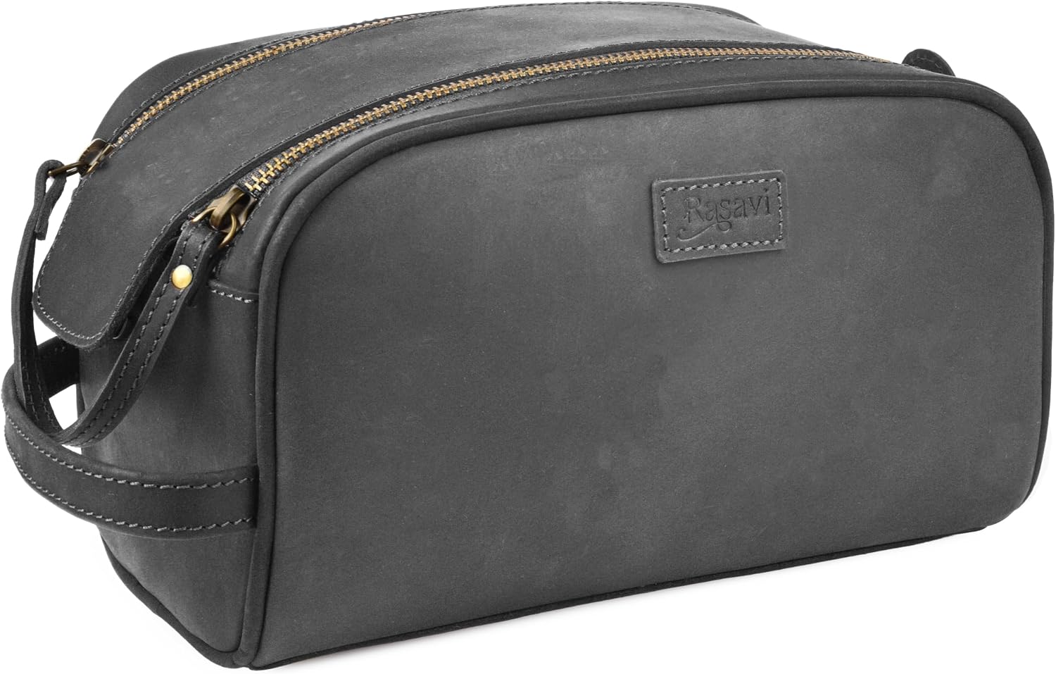 Rasavi Genuine Leather Travel Toiletry Bag, Handcrafted Vintage Water-Resistance Dopp Kit, Large Shaving & Bathroom Organizer - Gift for Men & Women - Black