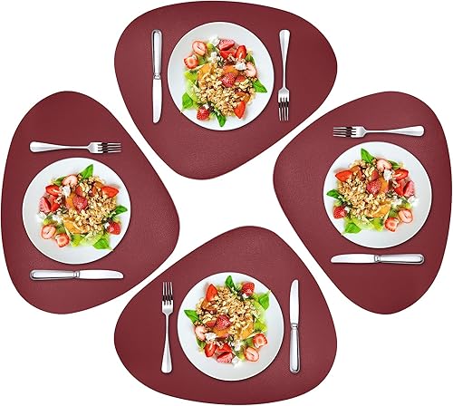 Herda Juego de 4 manteles individuales de San Valentín para mesa de comedor, manteles individuales lavables de cuero, para cocina, comedor, mesa de