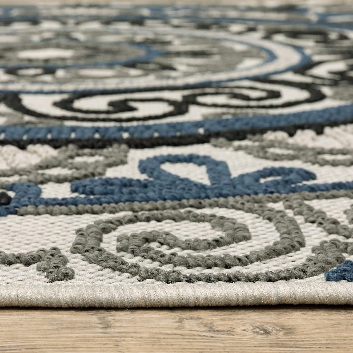 Oriental Weavers Torrey Indoor/Outdoor Rug - 072J1-1'10" x 3'9" - in Light Grey/Blue - Vintage Bohemian Style, Water, Stain and Fade Resistant, Hose Clean, Patio, Outdoor Living Area Rug