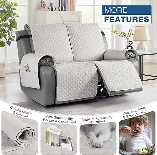 Miniatura 4 de TAOCOCO Funda reclinable para sofá biplaza, funda antideslizante para sofá biplaza, funda para mascotas con correas elásticas, funda lavable y