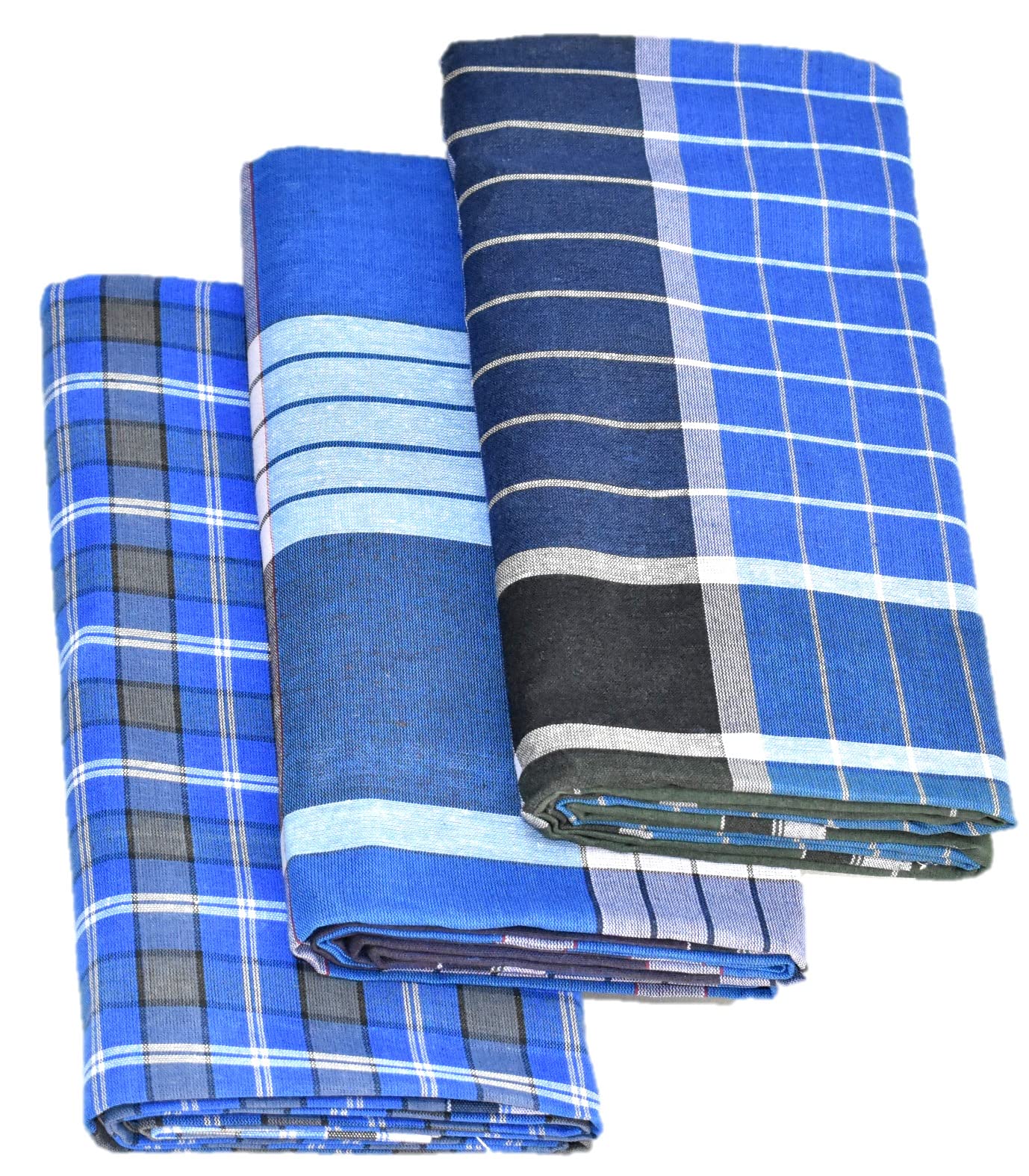 tuni mani Mini Checkered Stitched Cotton Lungi (Kaili) / 2.10m (Pack of 3)-picture-35